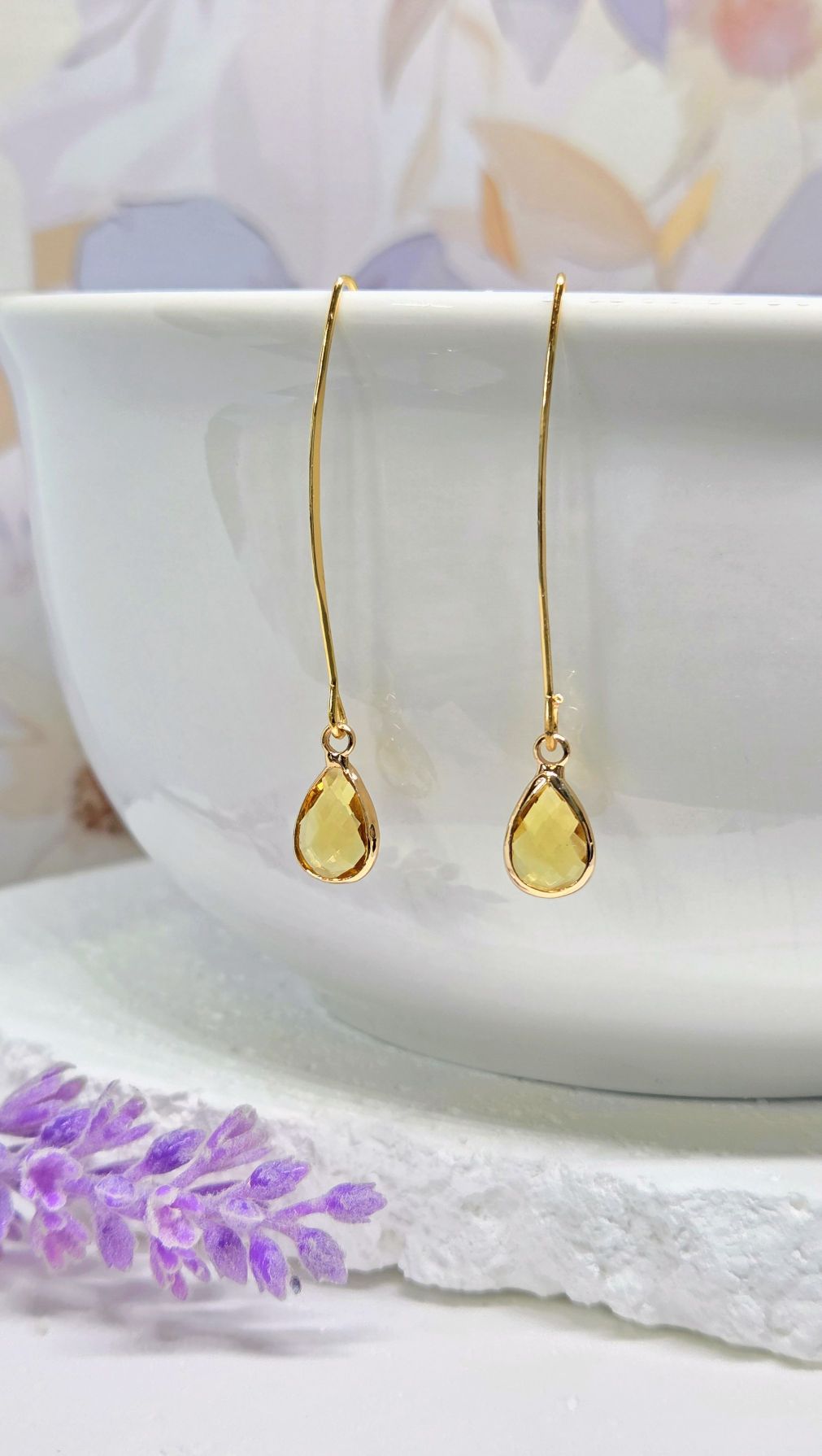 Birthstone Threader Earrings- 18k Gold Dangle Drop for Every Month
