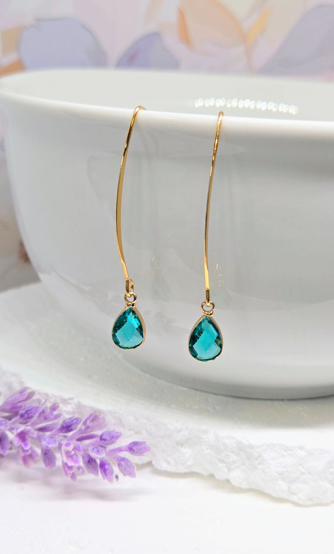 Birthstone Threader Earrings- 18k Gold Dangle Drop for Every Month