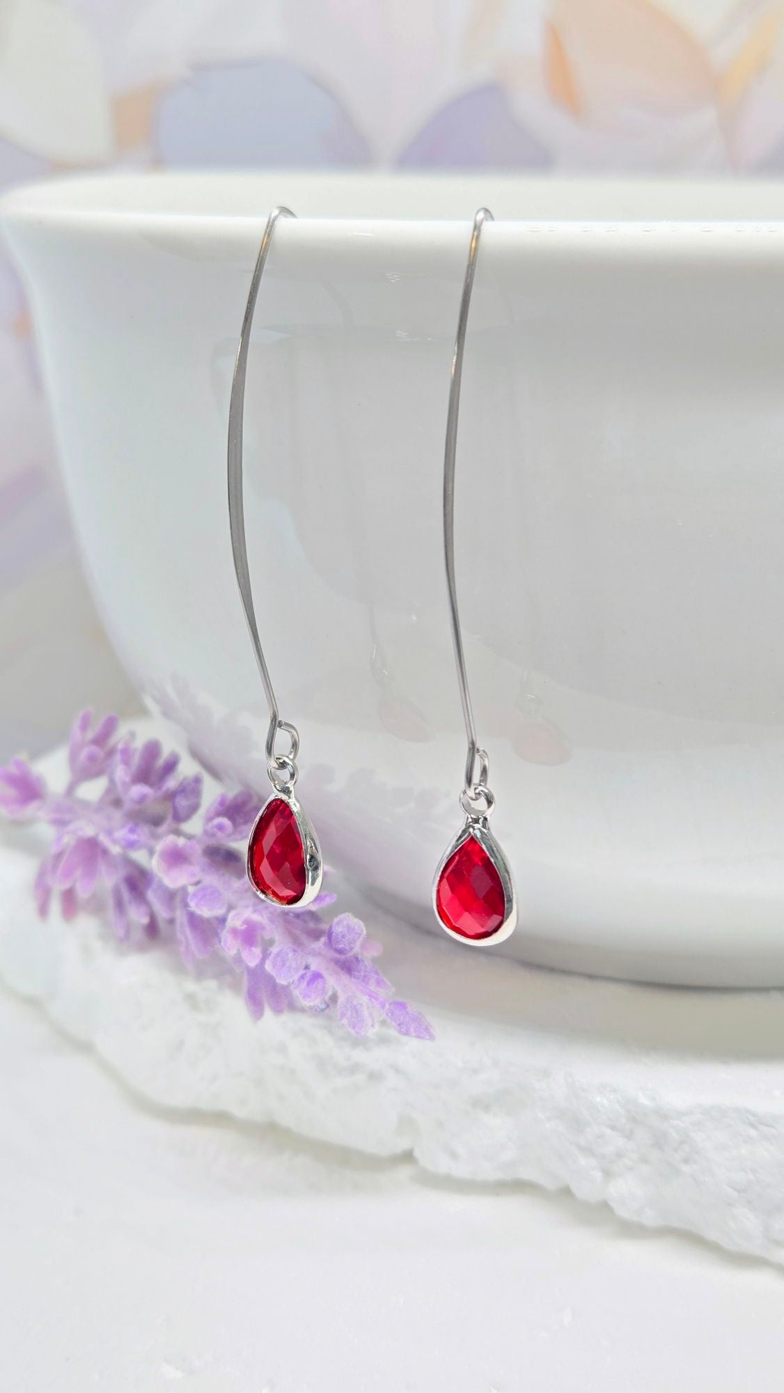 Birthstone Silver Threader Earrings: Choose Month