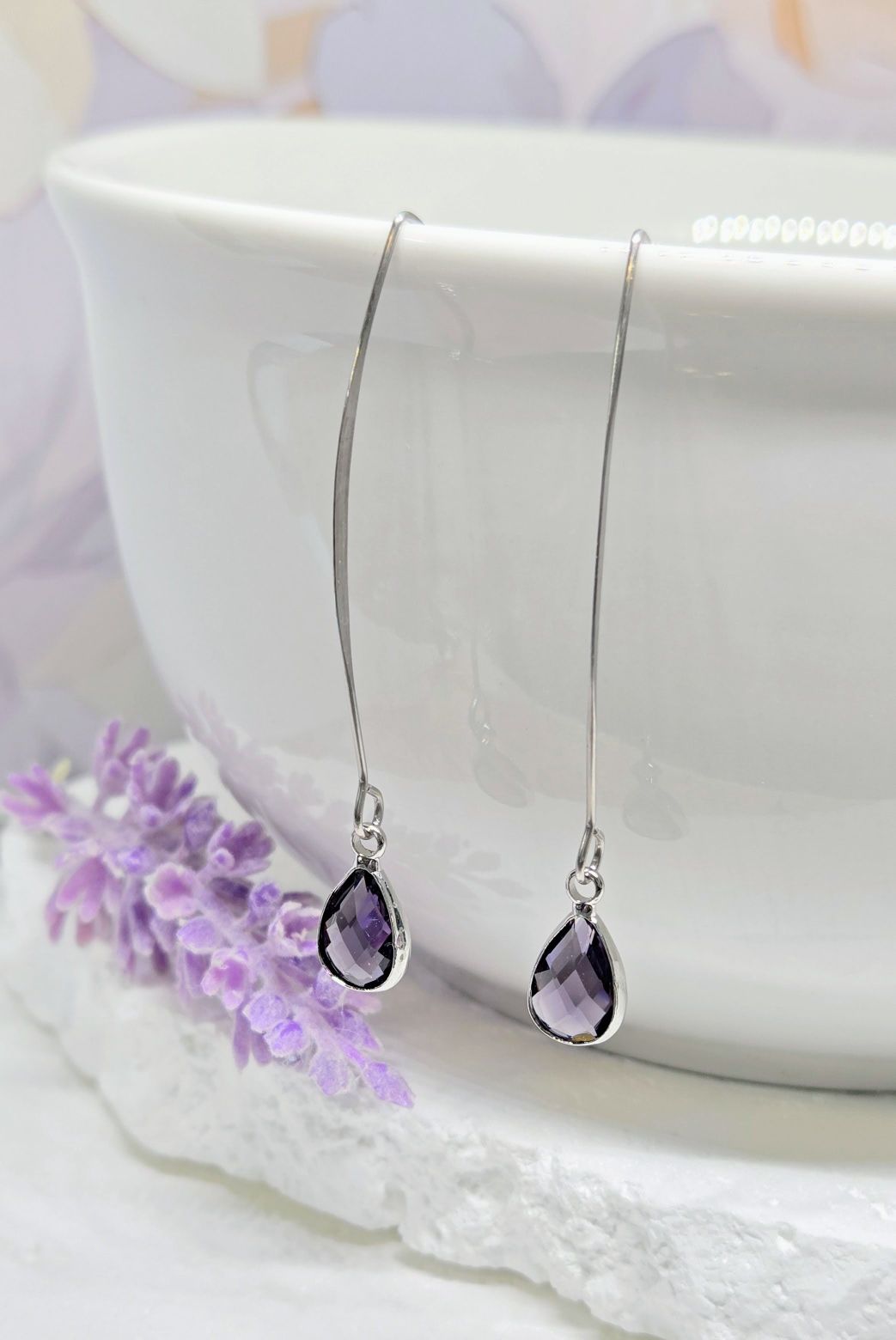 Birthstone Silver Threader Earrings: Choose Month