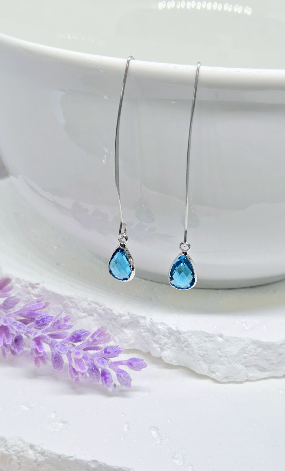 Birthstone Silver Threader Earrings: Choose Month