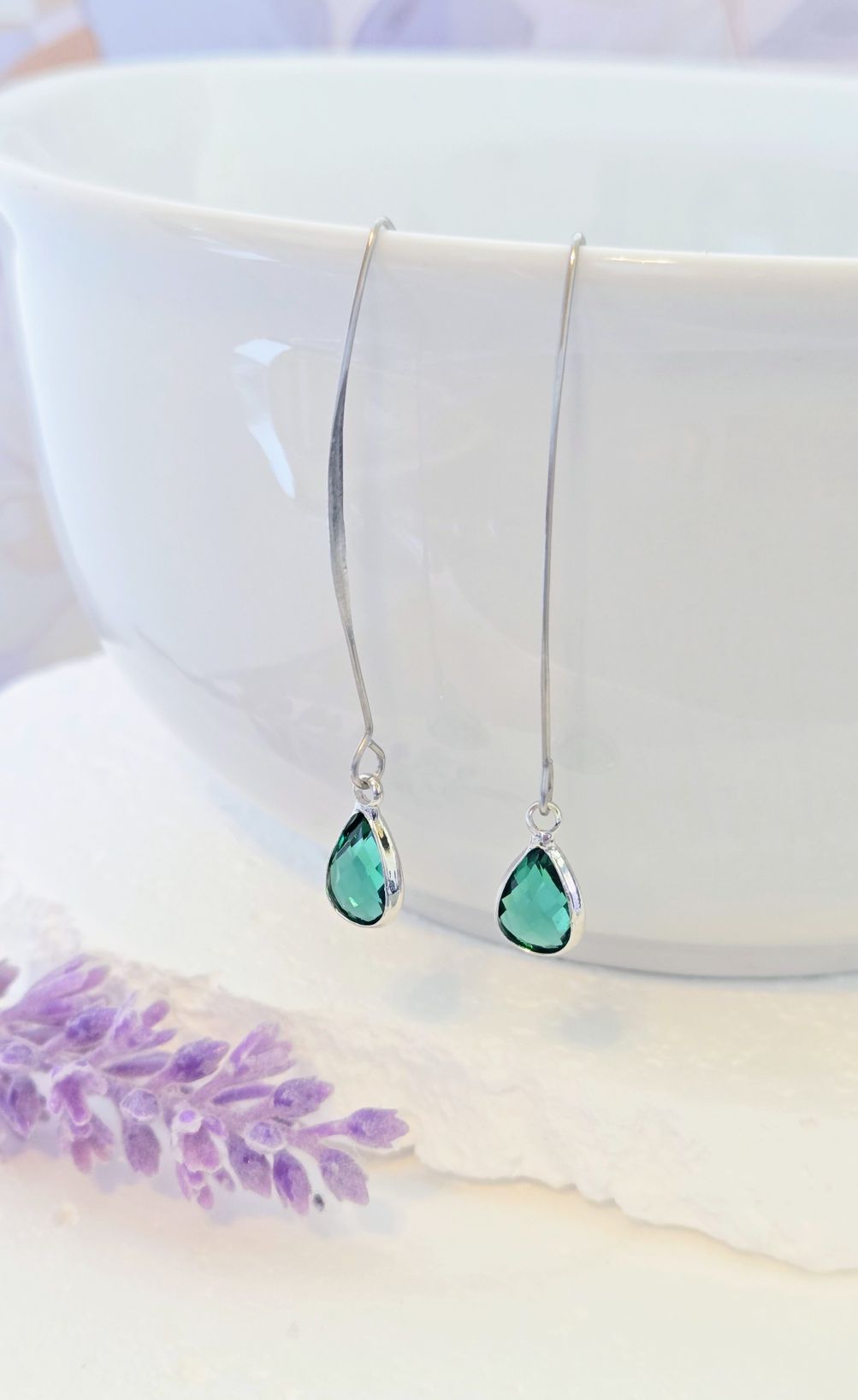 Birthstone Silver Threader Earrings: Choose Month