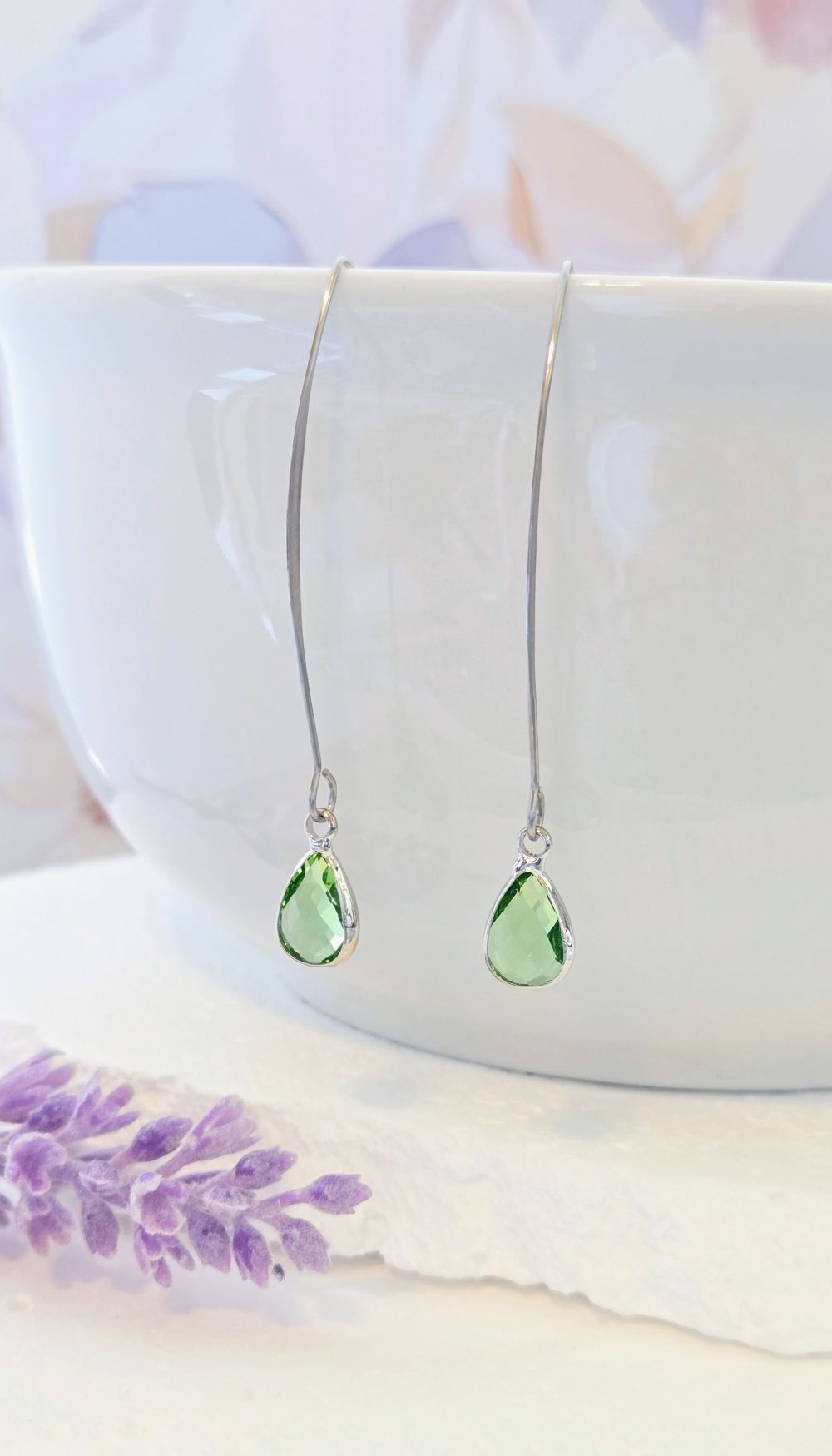 Birthstone Silver Threader Earrings: Choose Month