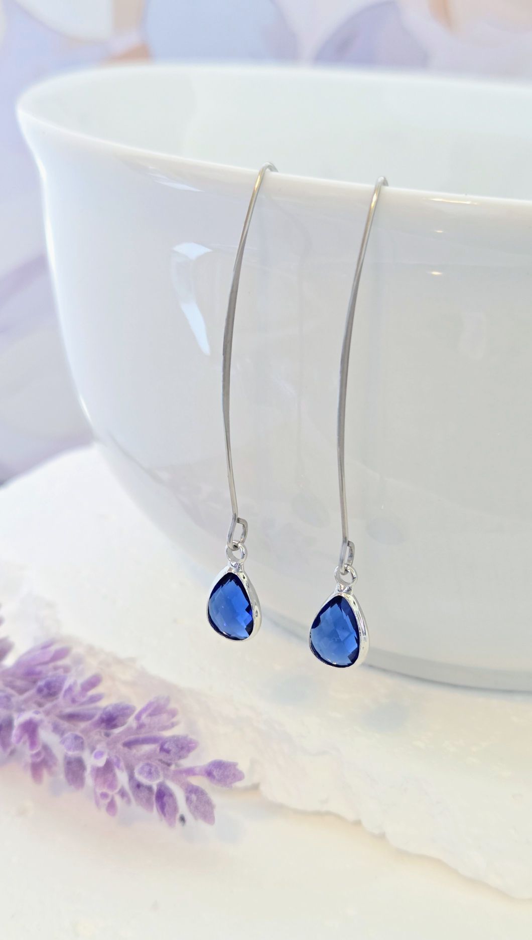 Birthstone Silver Threader Earrings: Choose Month
