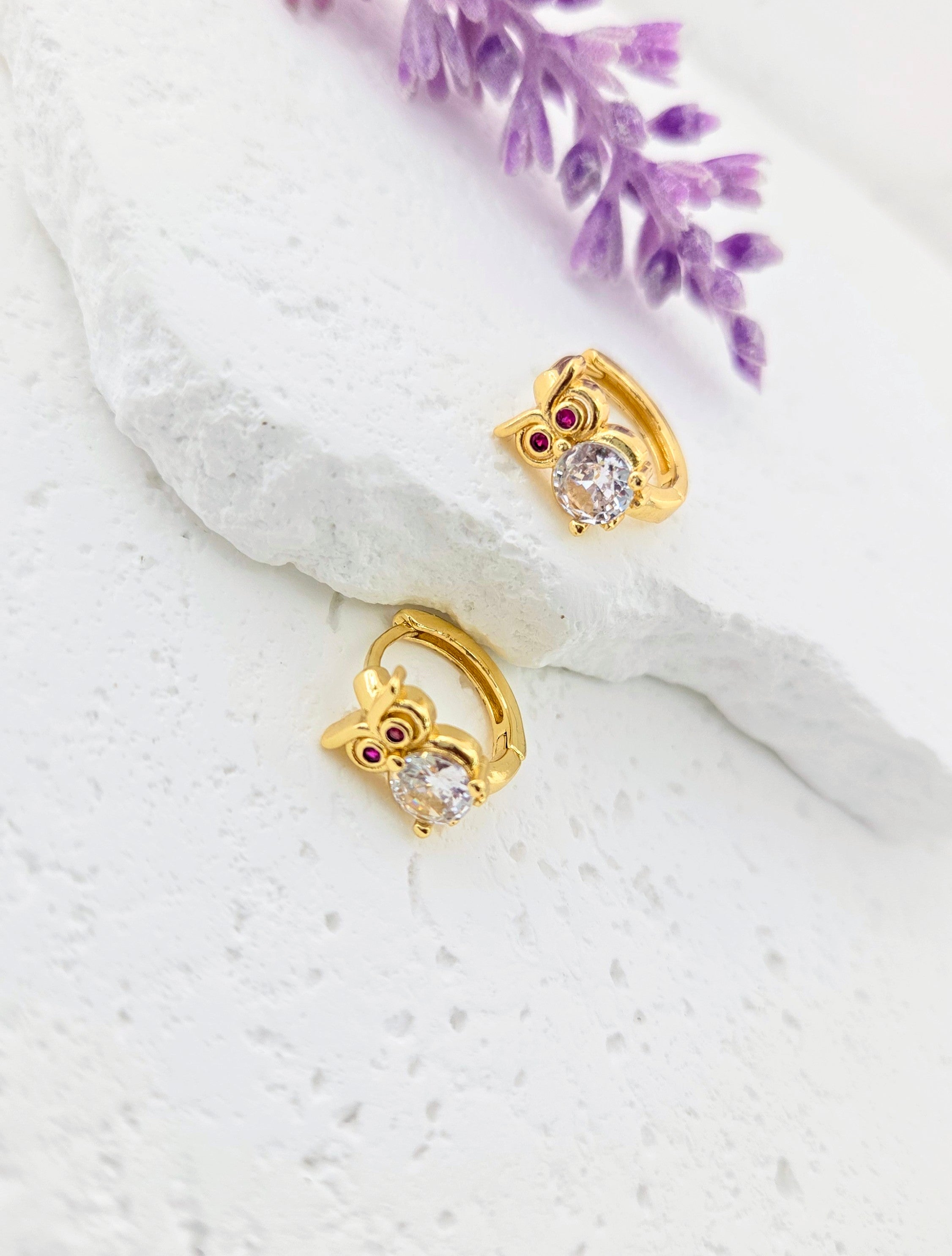 Gold Owl Hoop Earrings