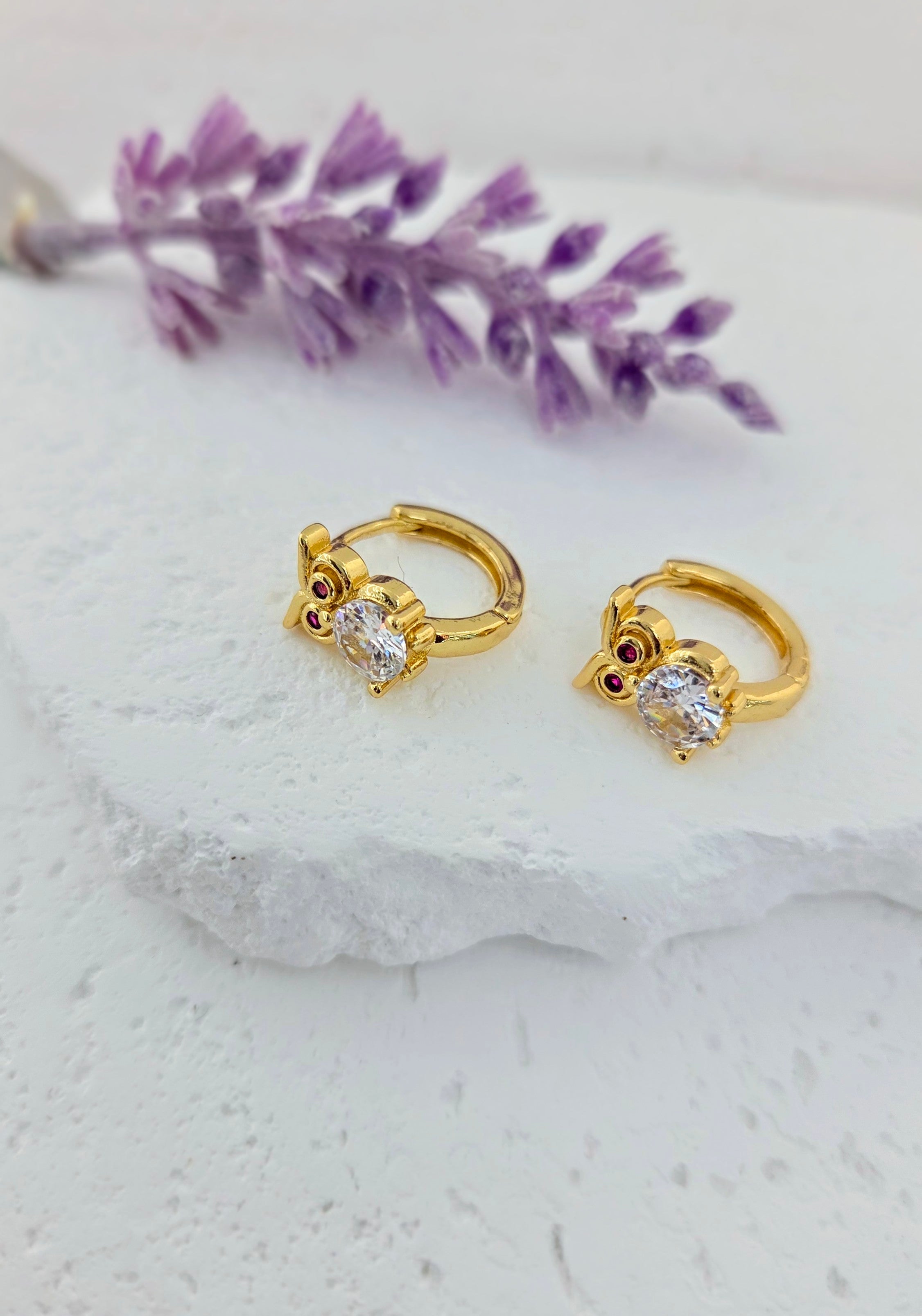 Gold Owl Hoop Earrings