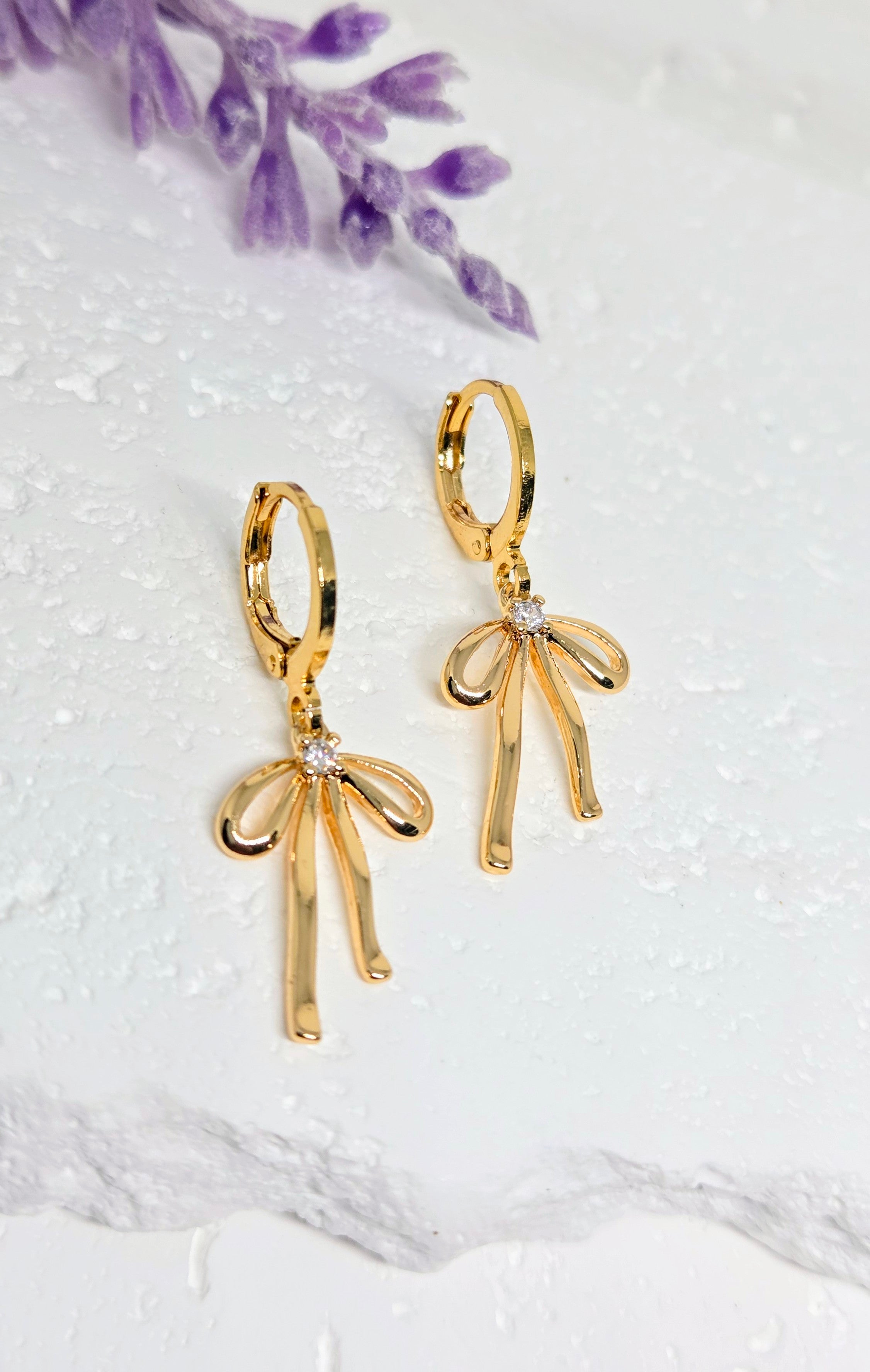 Elegant Bow Huggie Earrings- 18k Gold and Sterling Silver