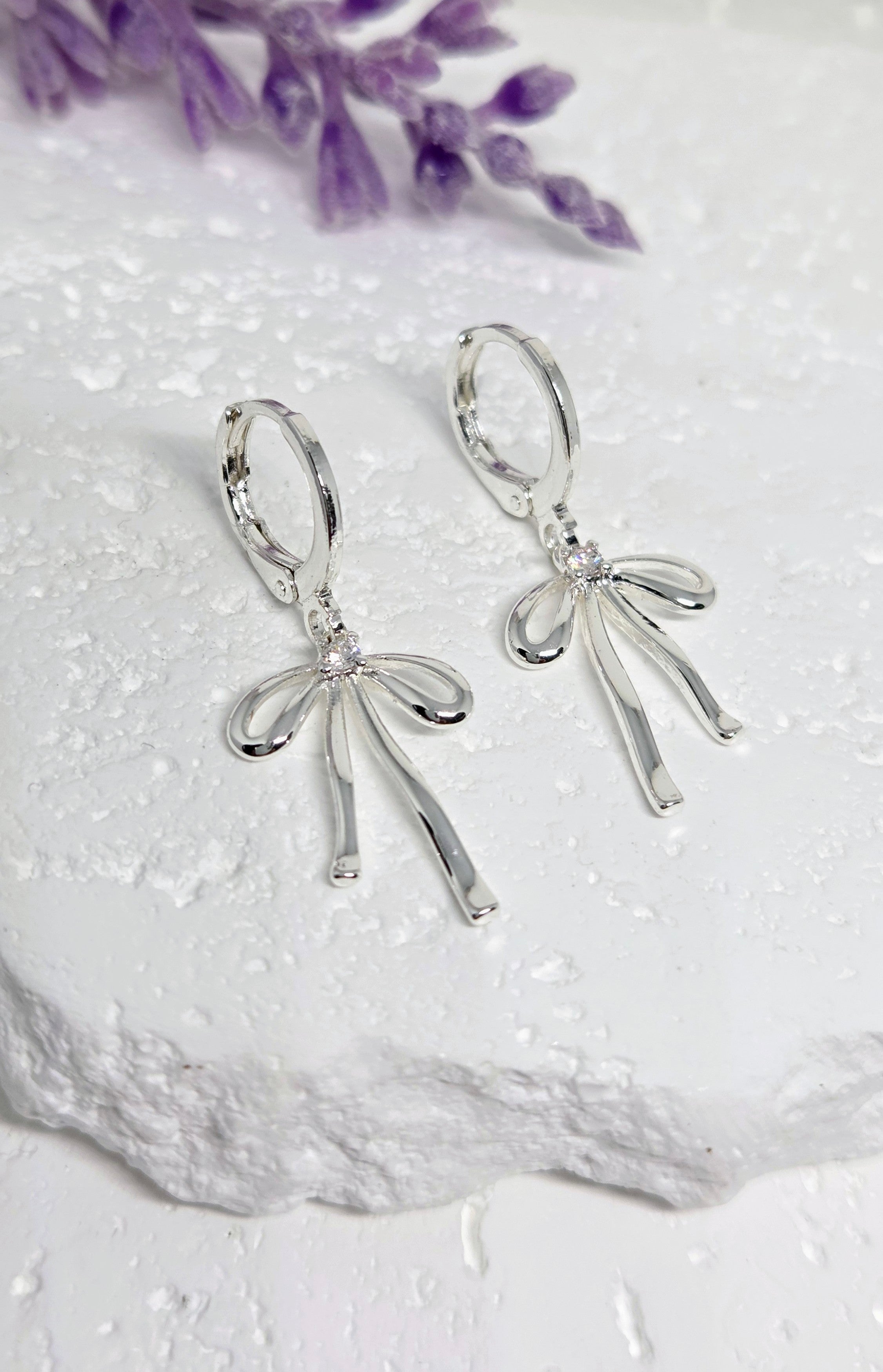 Elegant Bow Huggie Earrings- 18k Gold and Sterling Silver
