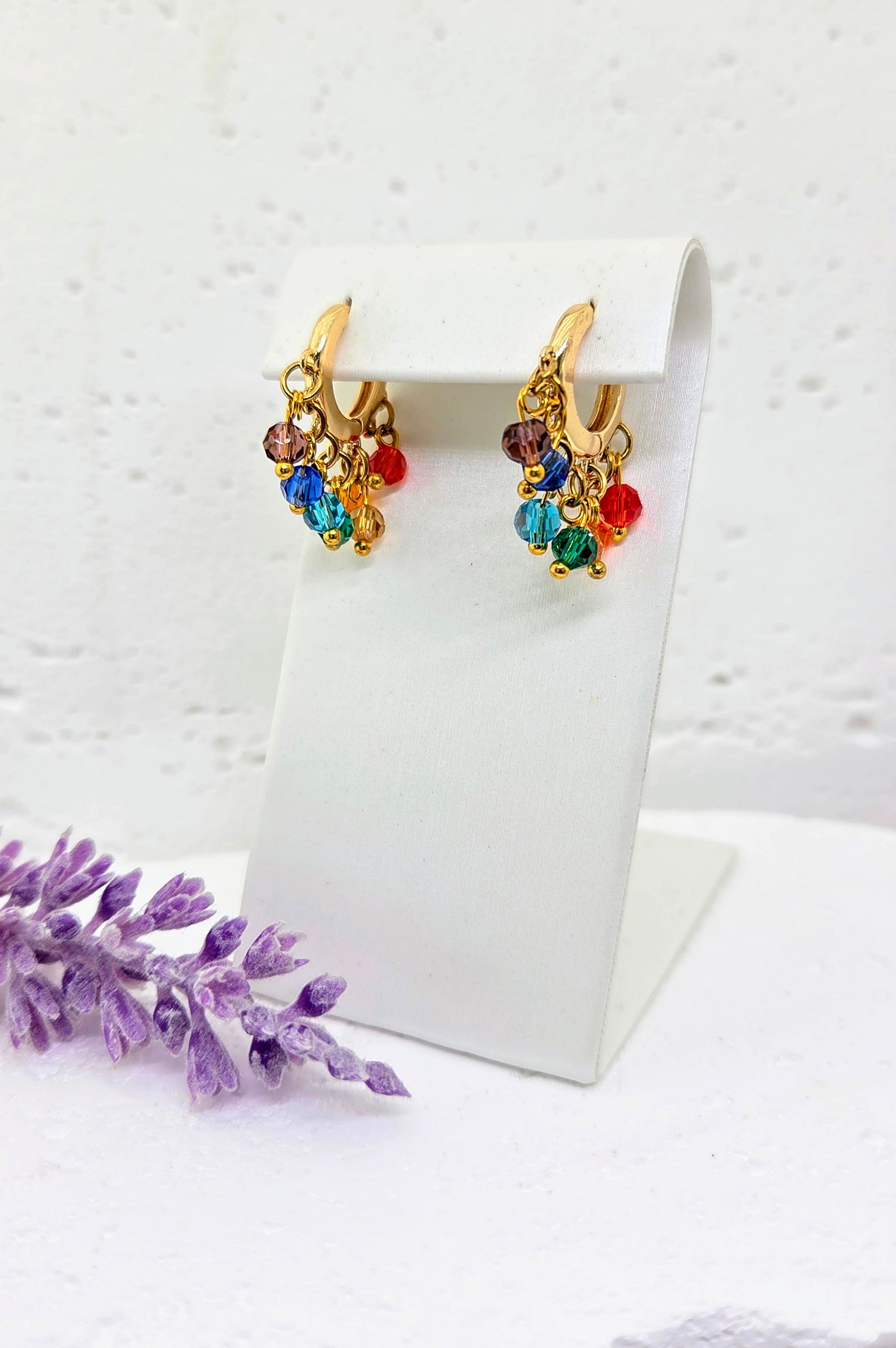 Rainbow Crystal Beaded Hoop Earrings