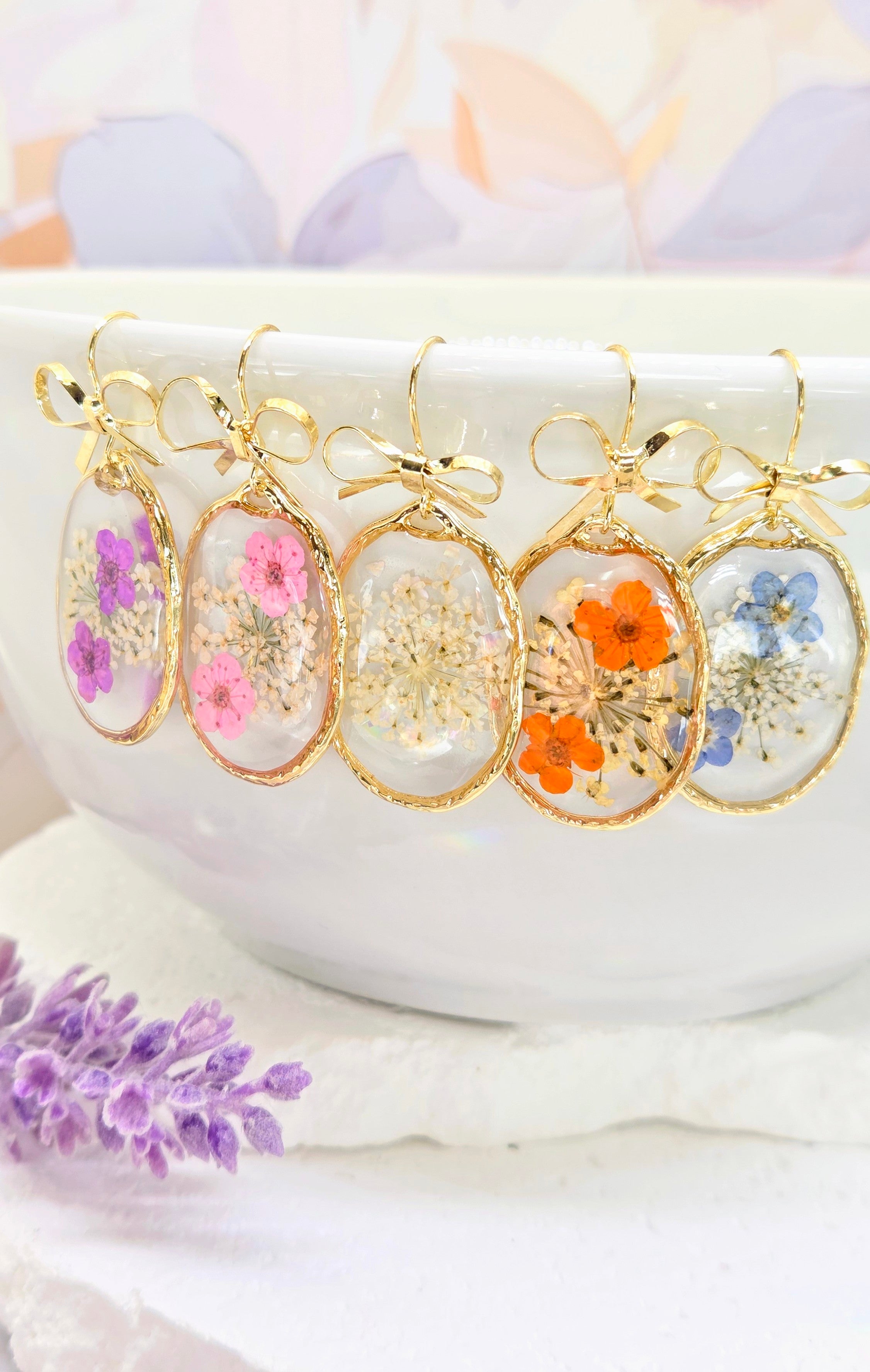 Dried Pressed Flower Earrings- Gold