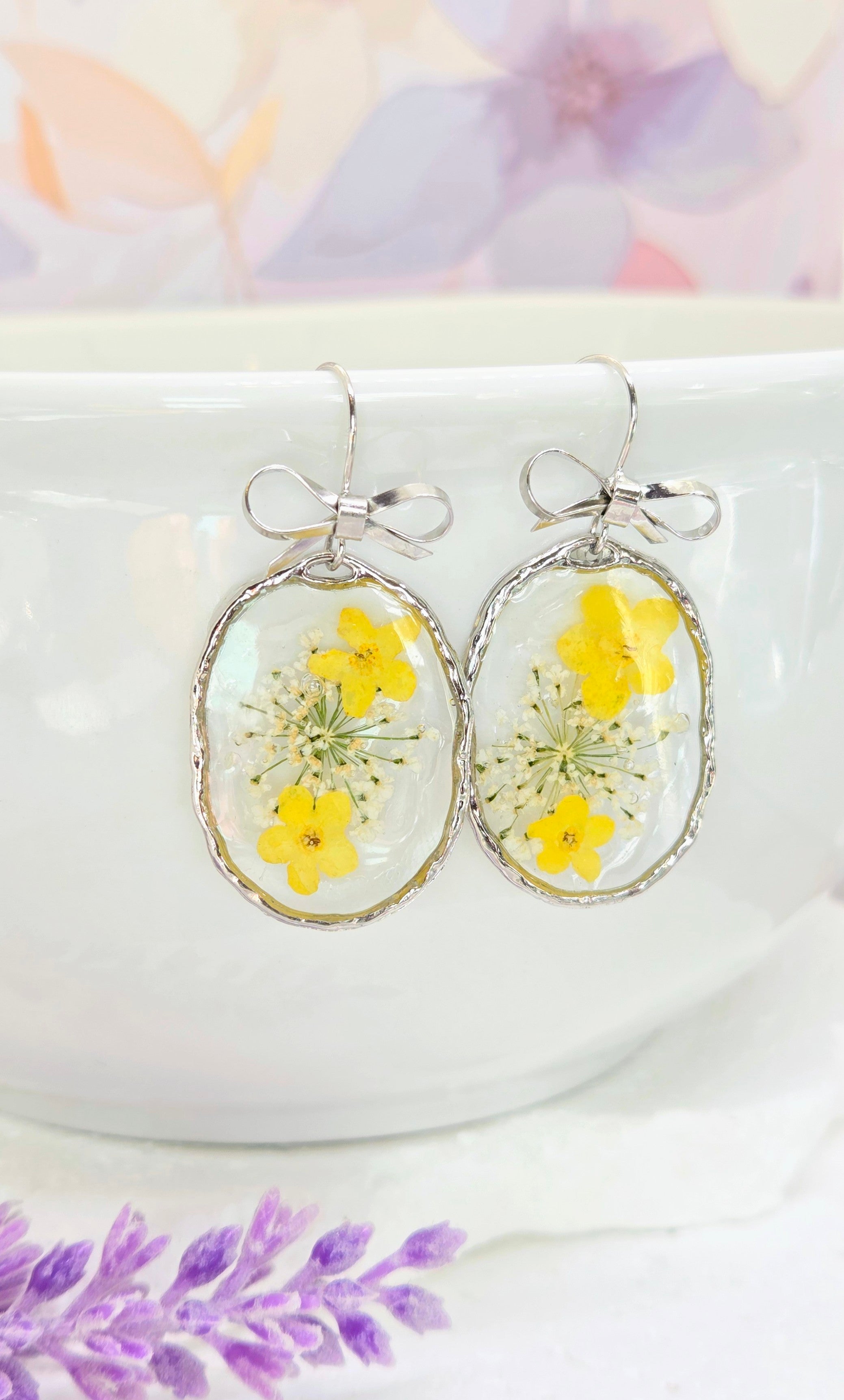 Dried Pressed Flower Silver Earrings