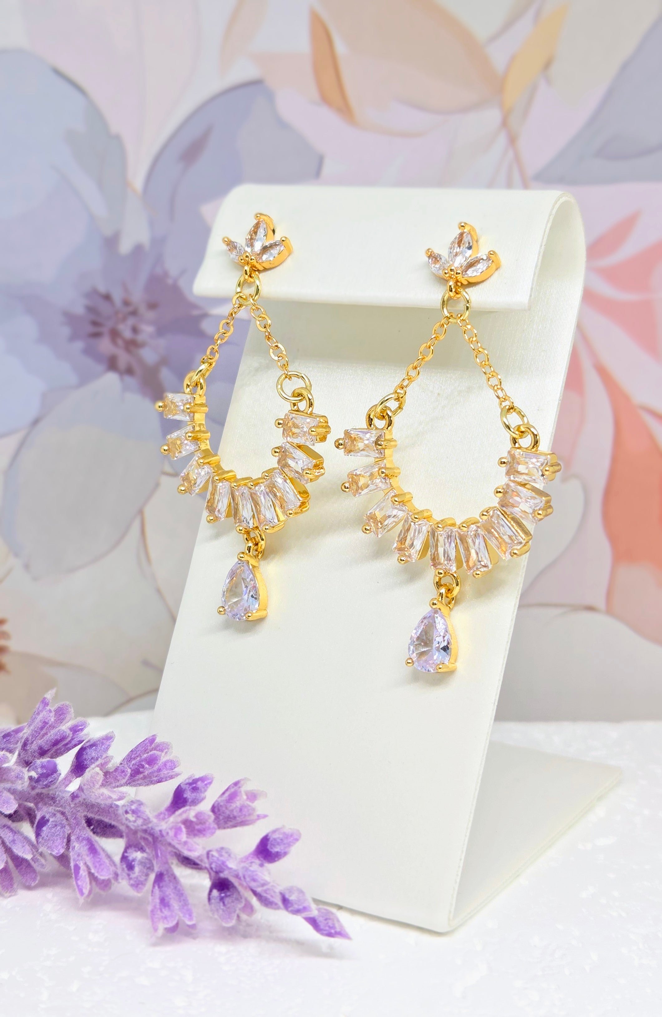 Gold Crystal Bridal Chandelier Earrings