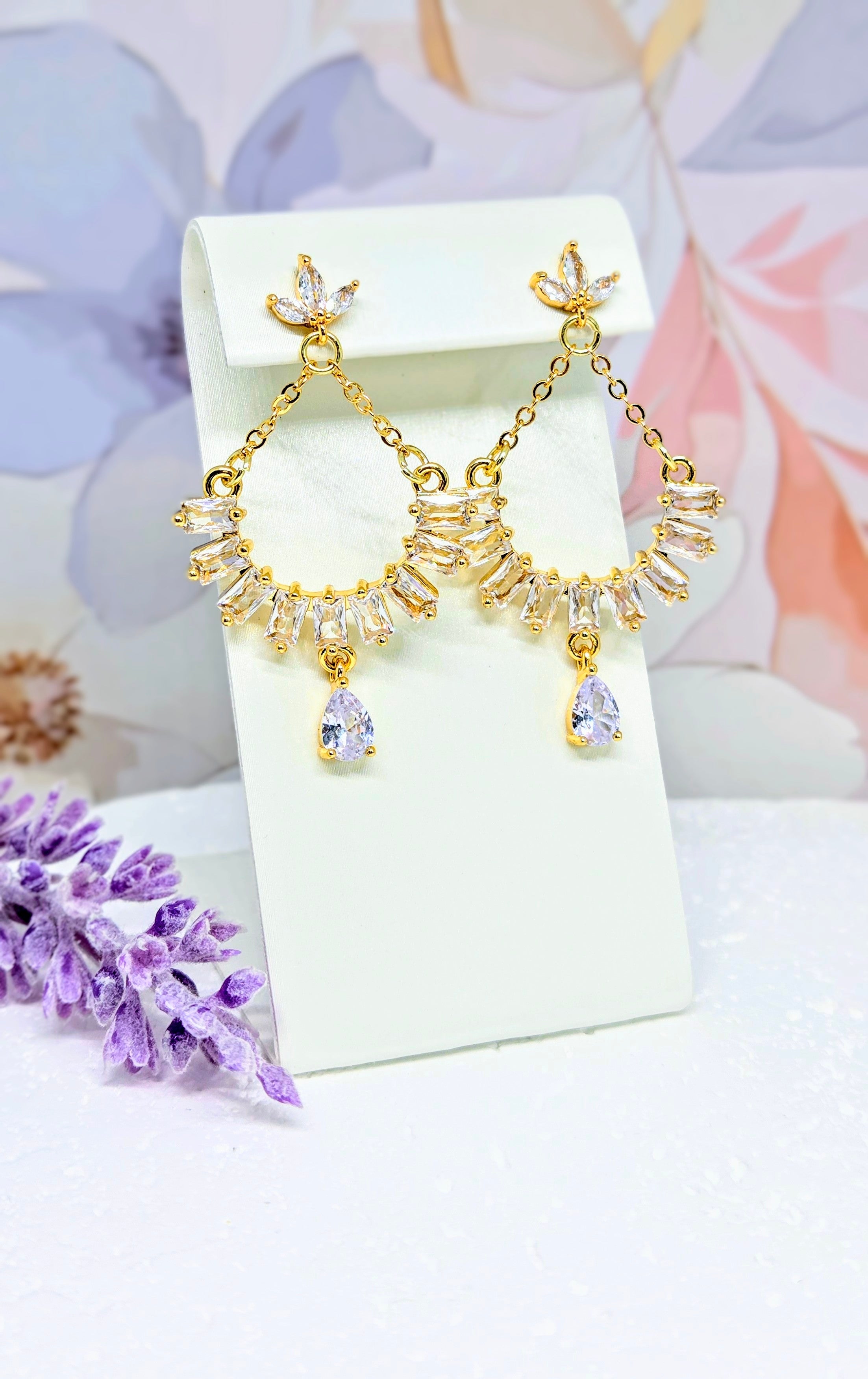 Gold Crystal Bridal Chandelier Earrings