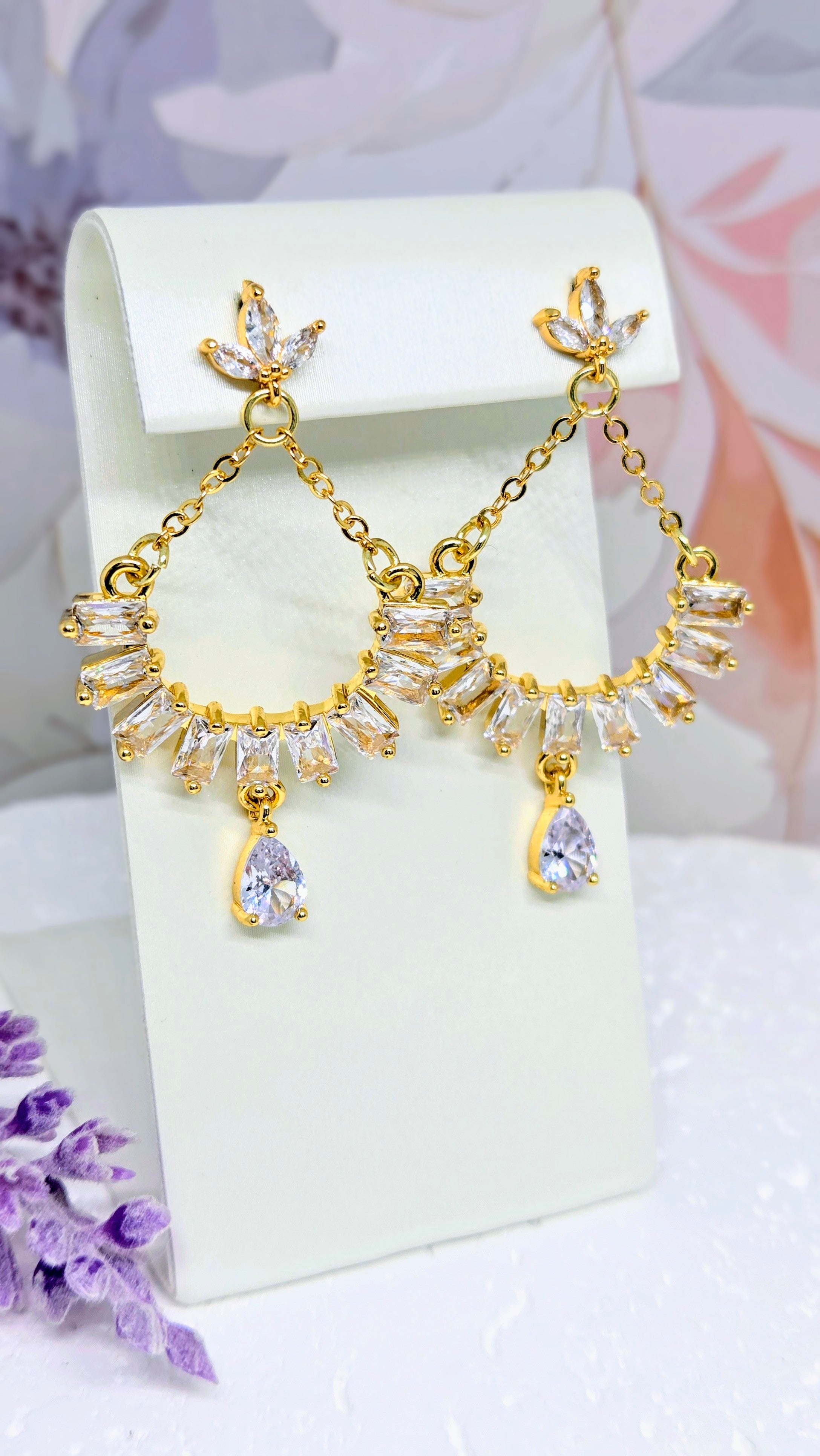 Gold Crystal Bridal Chandelier Earrings