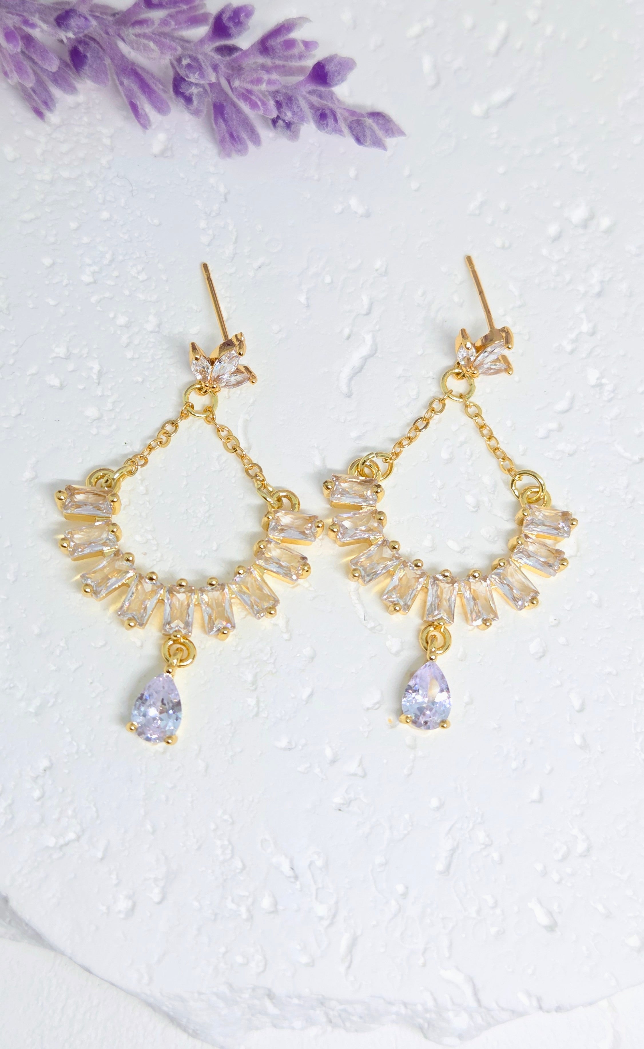 Gold Crystal Bridal Chandelier Earrings