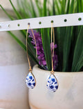 Blue & White Floral Teardrop Earrings: Bowknot Studs or Threaders