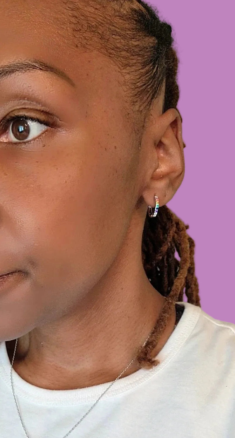 Rainbow CZ Mini Hoop Earrings