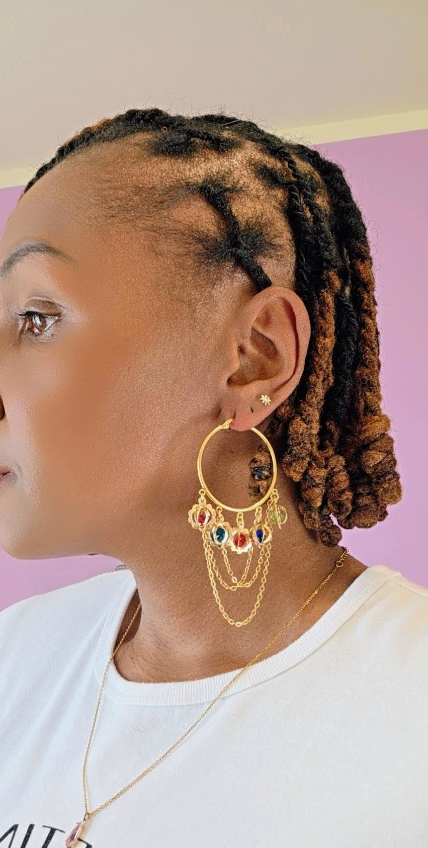 Jewel Dangle Chain Hoops