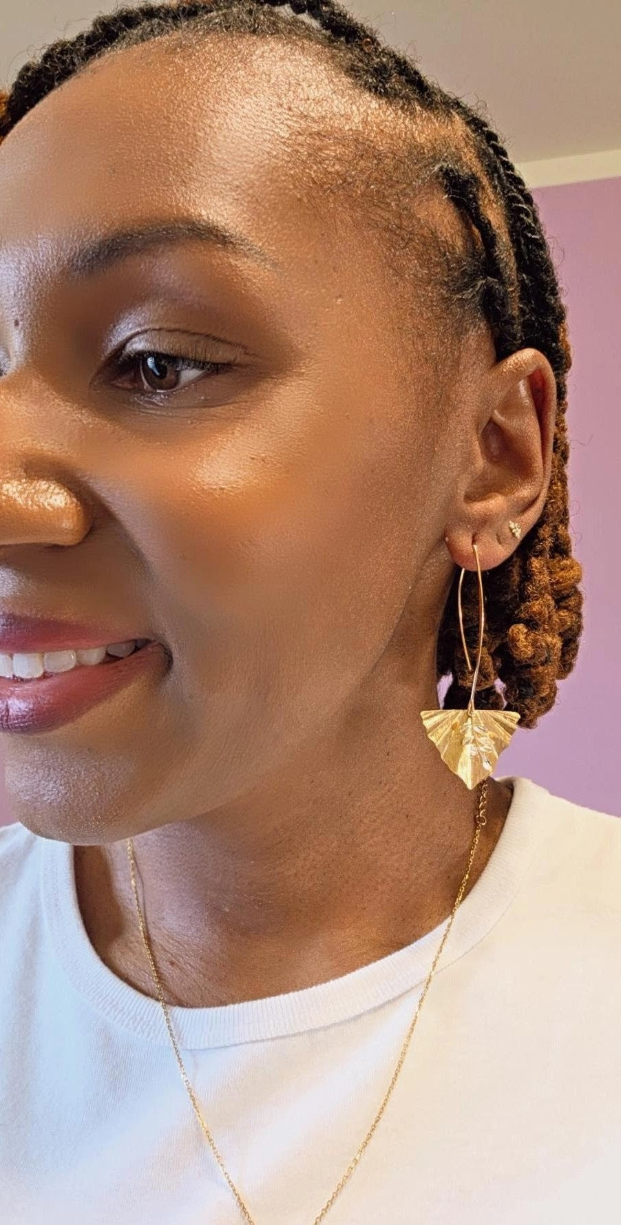 Gold Leaf Fan Threader Earrings