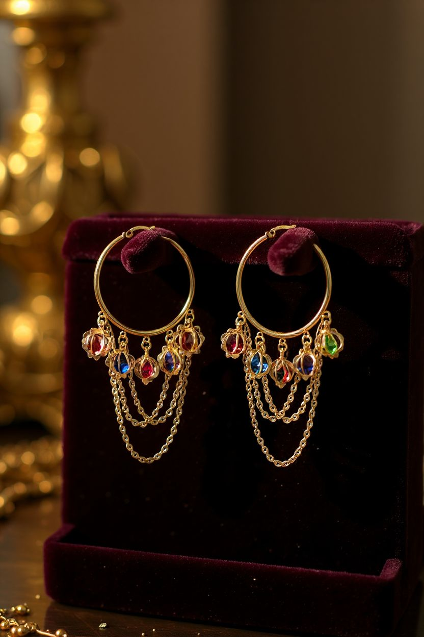 Jewel Dangle Chain Hoops