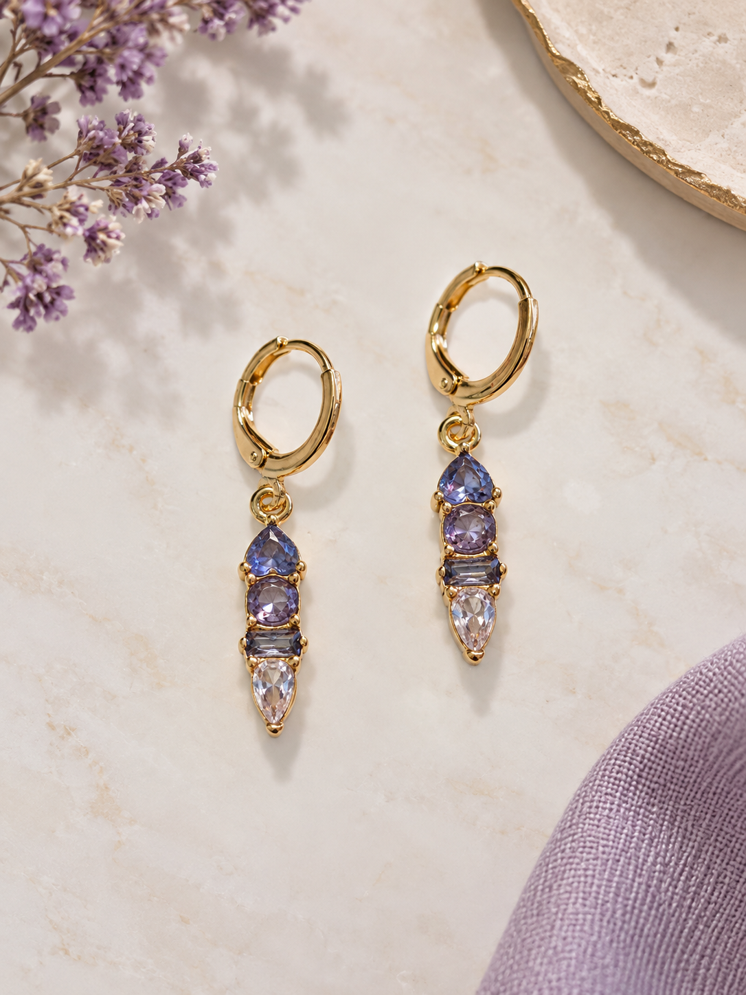 Birthstone Stack Huggie Earrings- Choose Month