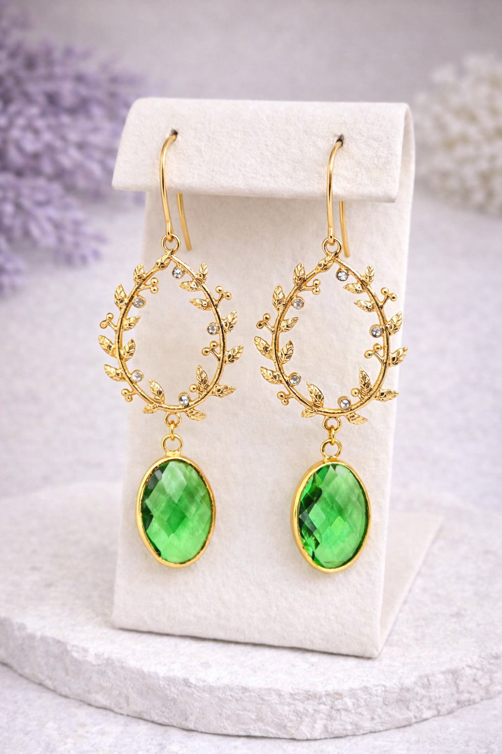 Green Crystal Wreath Earrings