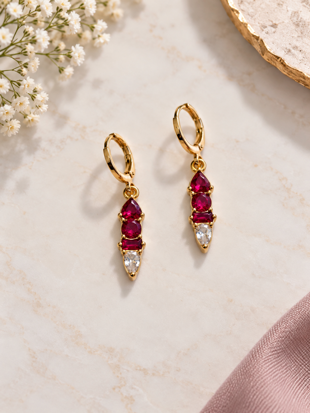 Birthstone Stack Huggie Earrings- Choose Month