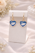 Blue Swan Heart Huggie Earrings