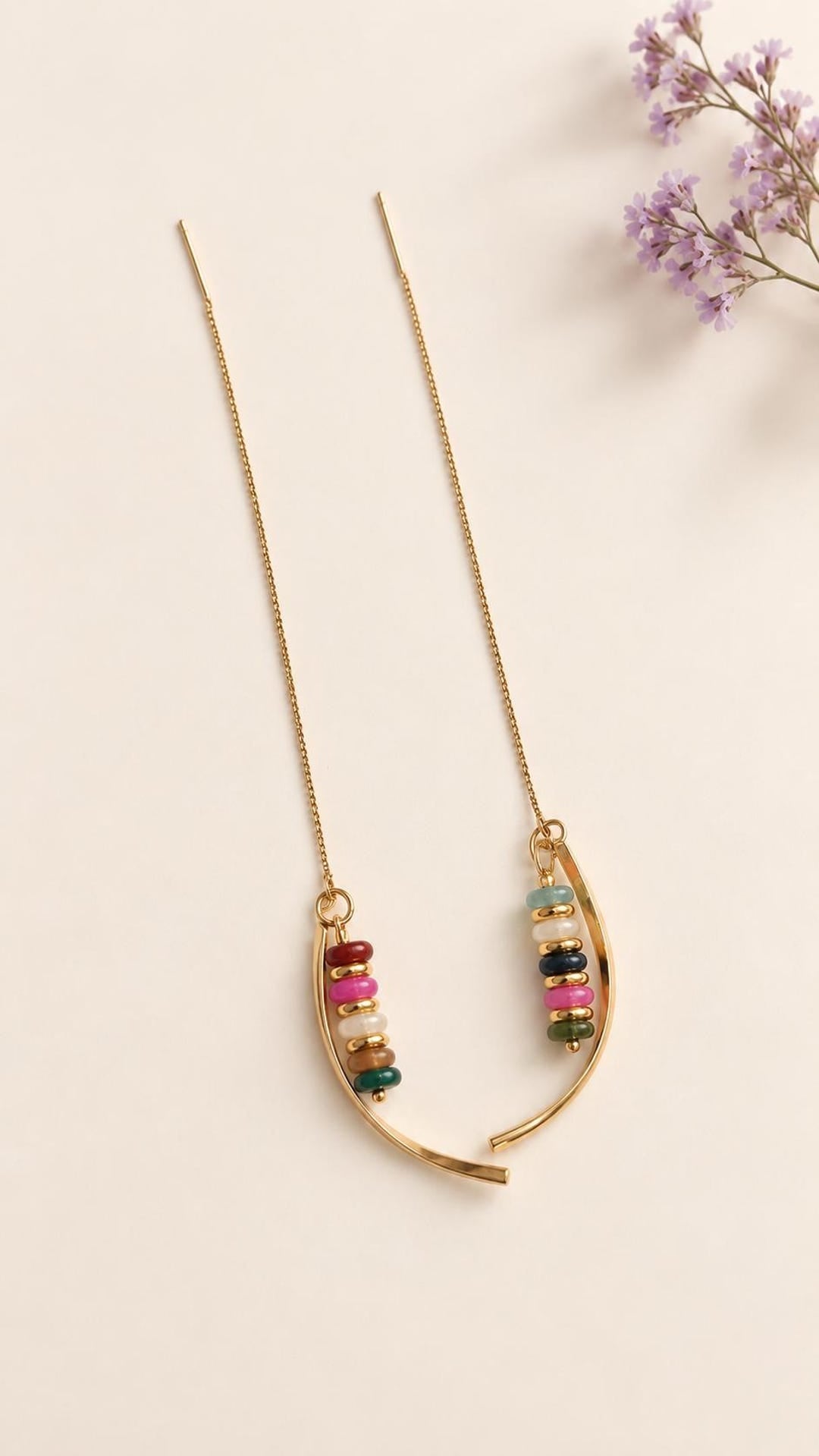 Gold chain threader earrings full length