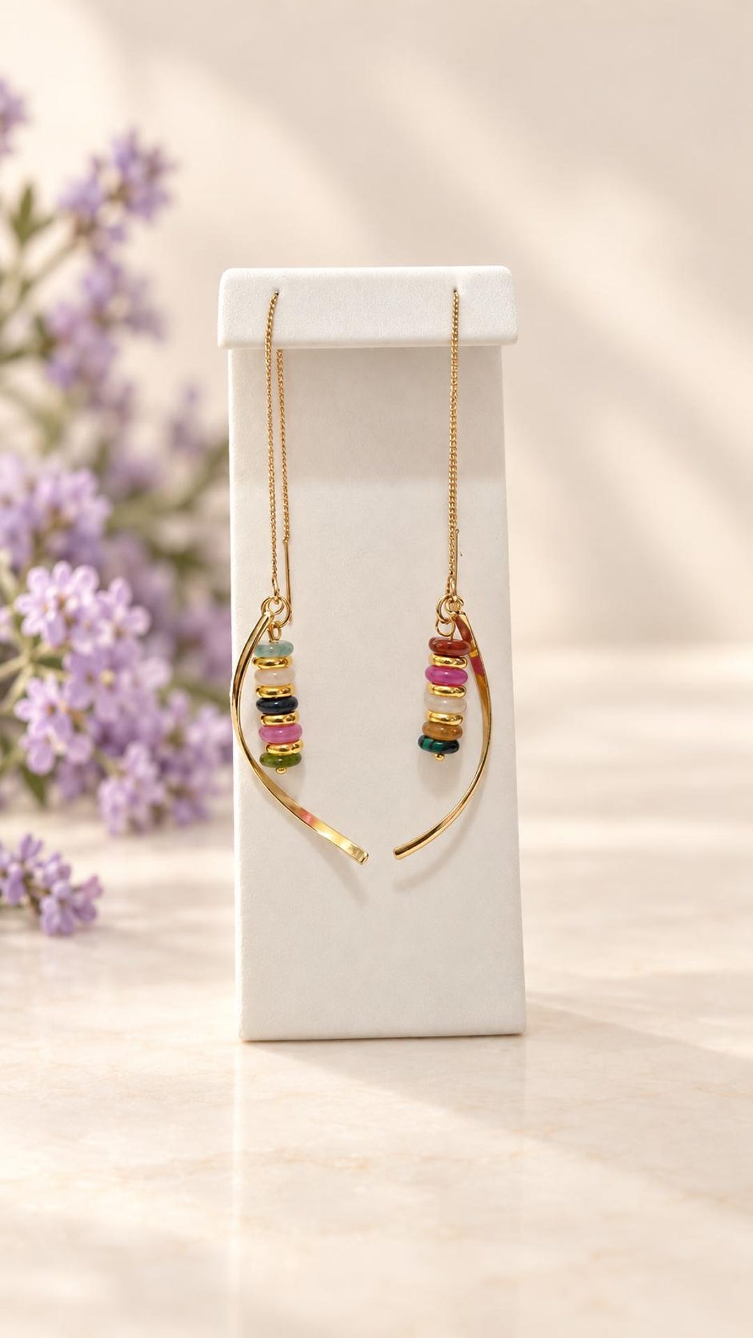 Multi gemstone disc threader earrings
