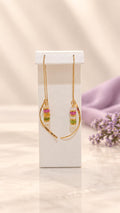 Gold chain threader earrings with light multi gemstone discs