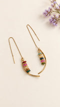 Gold chain threader earrings with medium multi gemstone discs