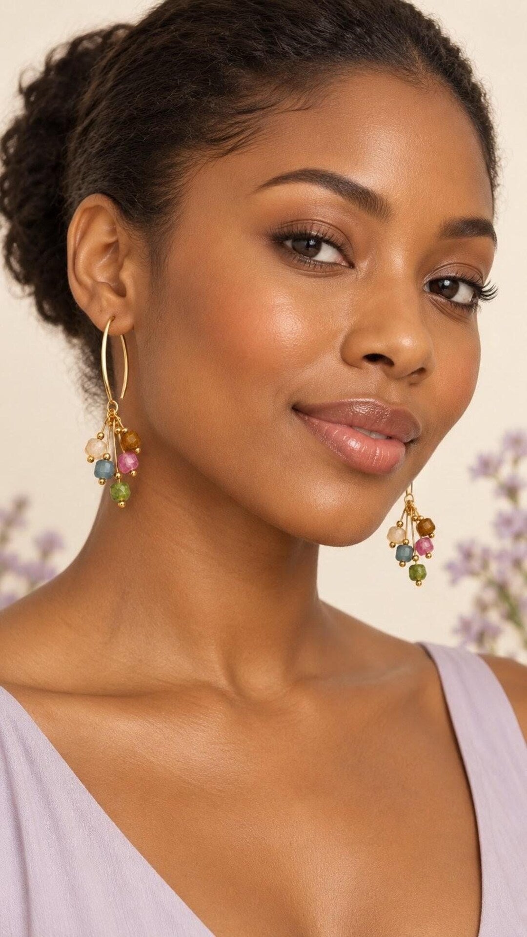 Multicolor tourmaline bead cluster detail