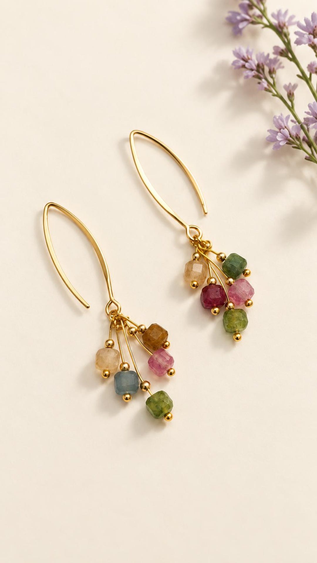 Gold threader with faceted tourmaline beads