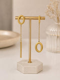 Gold asymmetrical oval and bar chain drop earrings