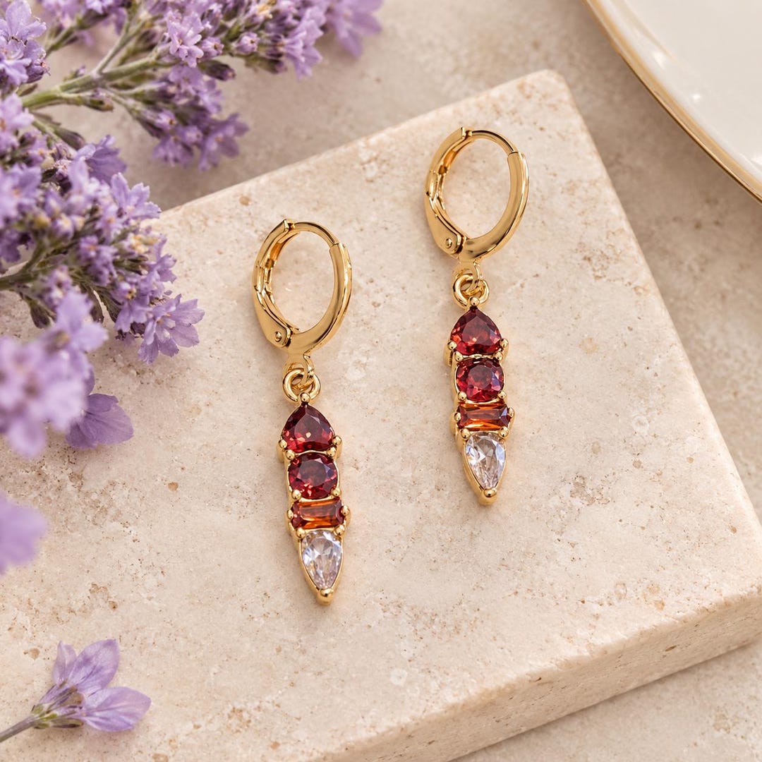 Birthstone stack huggie earrings in gold