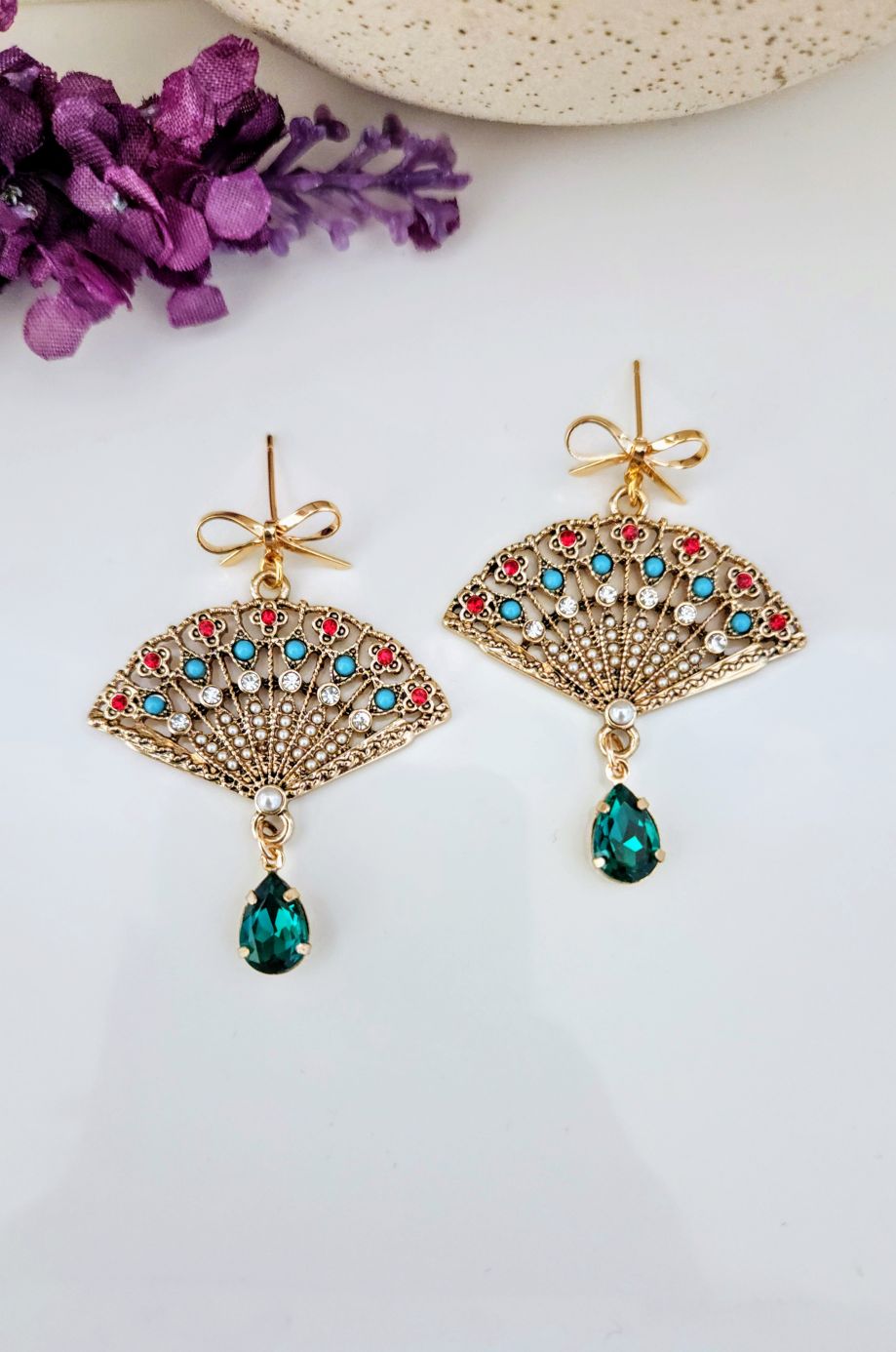 Emerald Fan Dangle Earrings