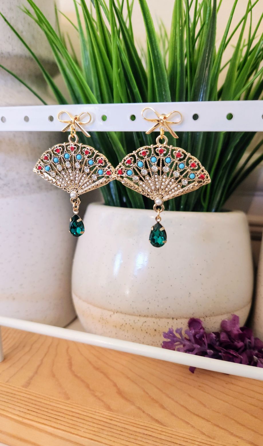 Emerald Fan Dangle Earrings