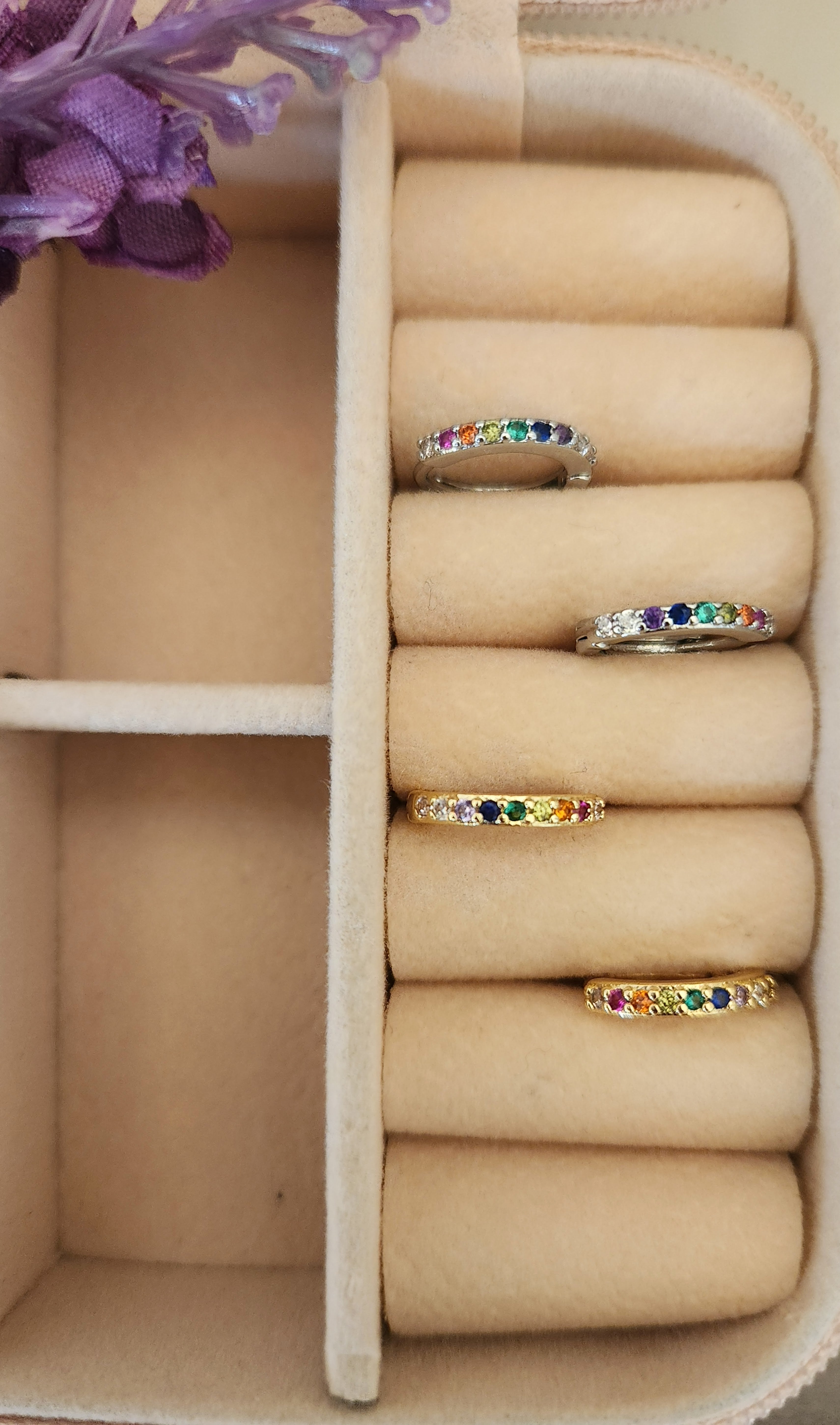 Rainbow CZ Mini Hoop Earrings
