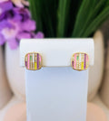 Pastel Stripe Rhinestone Huggie Earrings