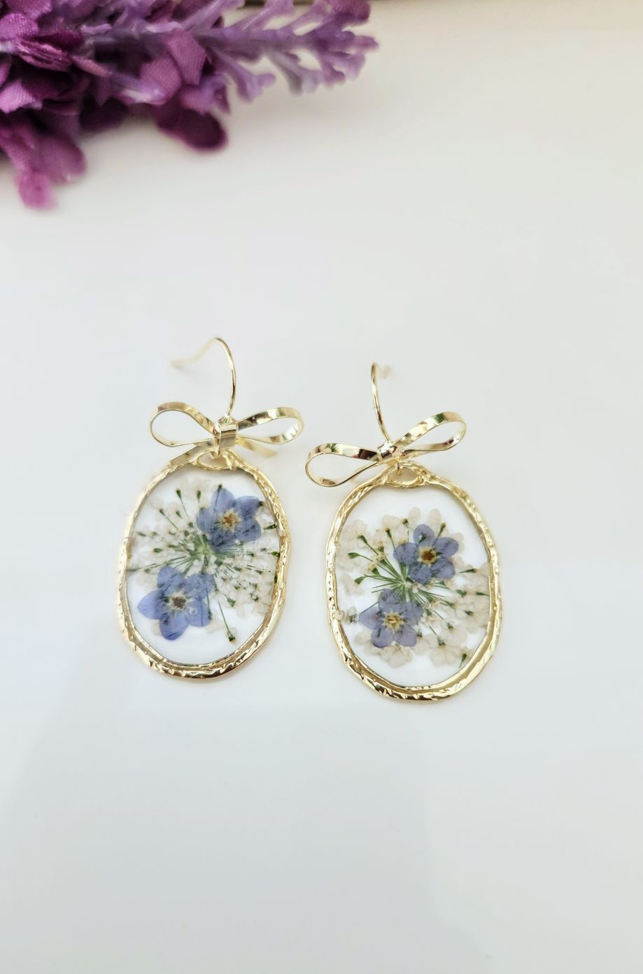 Dried Pressed Flower Earrings- Gold