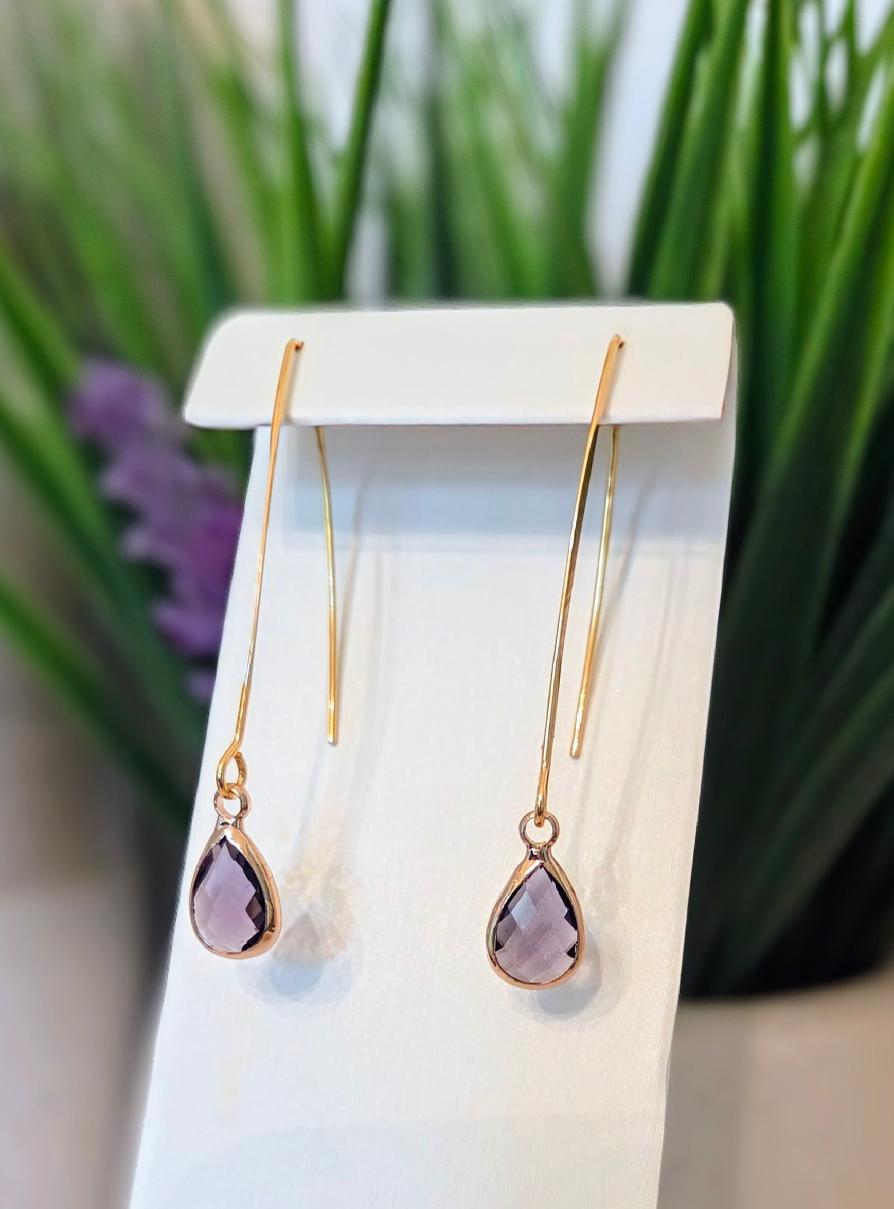 Birthstone Threader Earrings- 18k Gold Dangle Drop for Every Month
