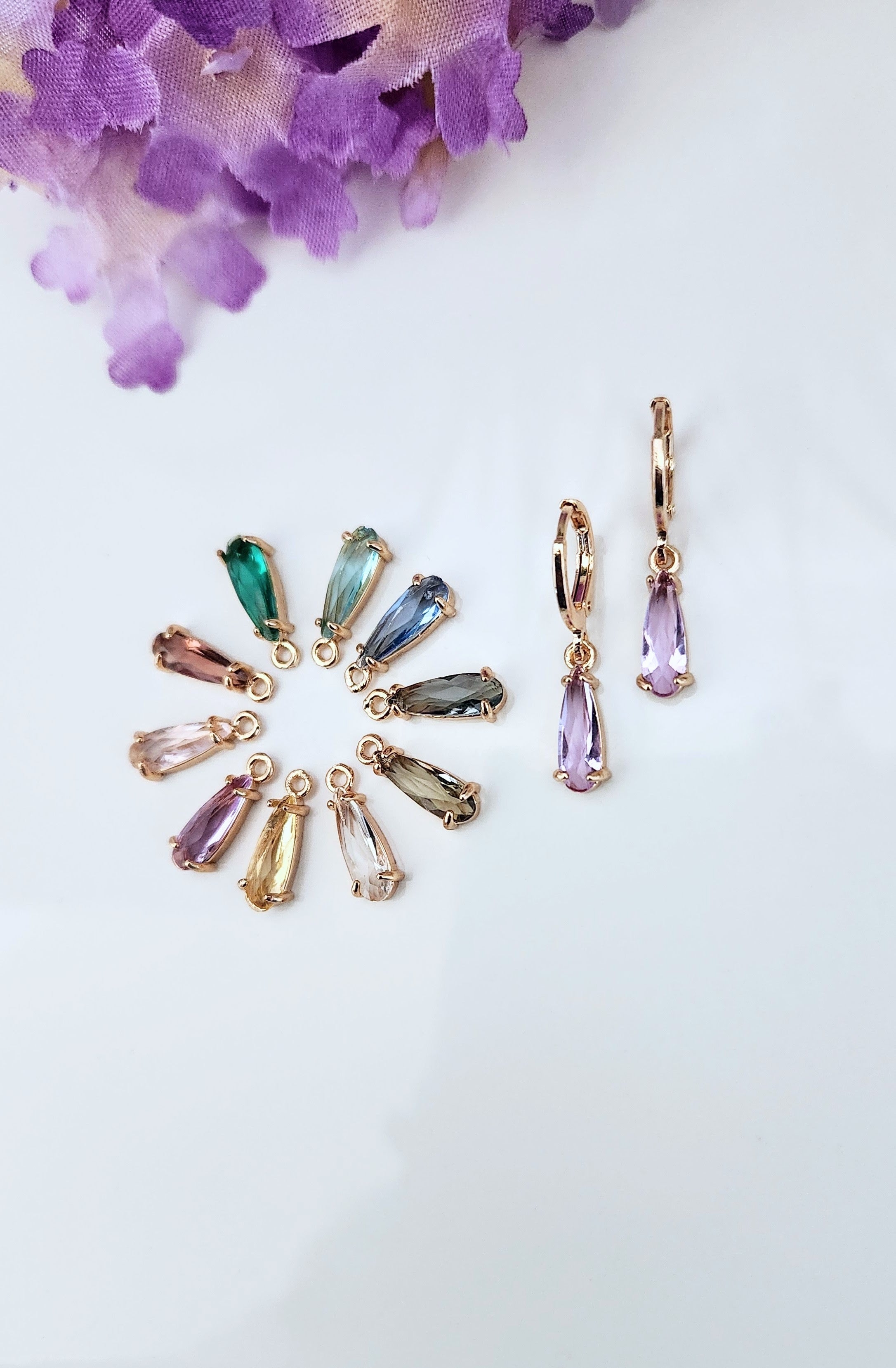 Teardrop Crystal Stone Huggies- Multiple Colors