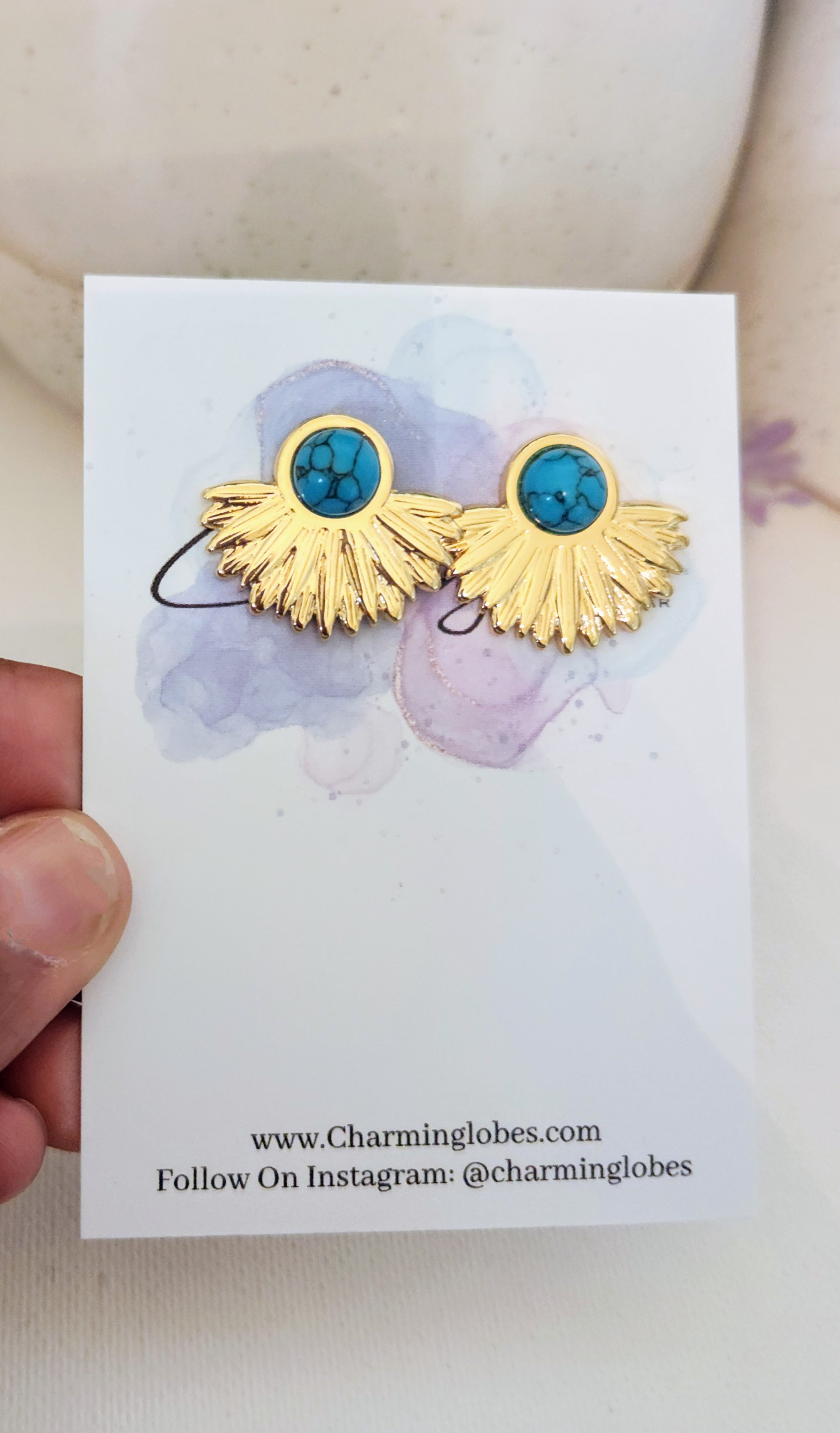 Turquoise Fan Stud Earrings