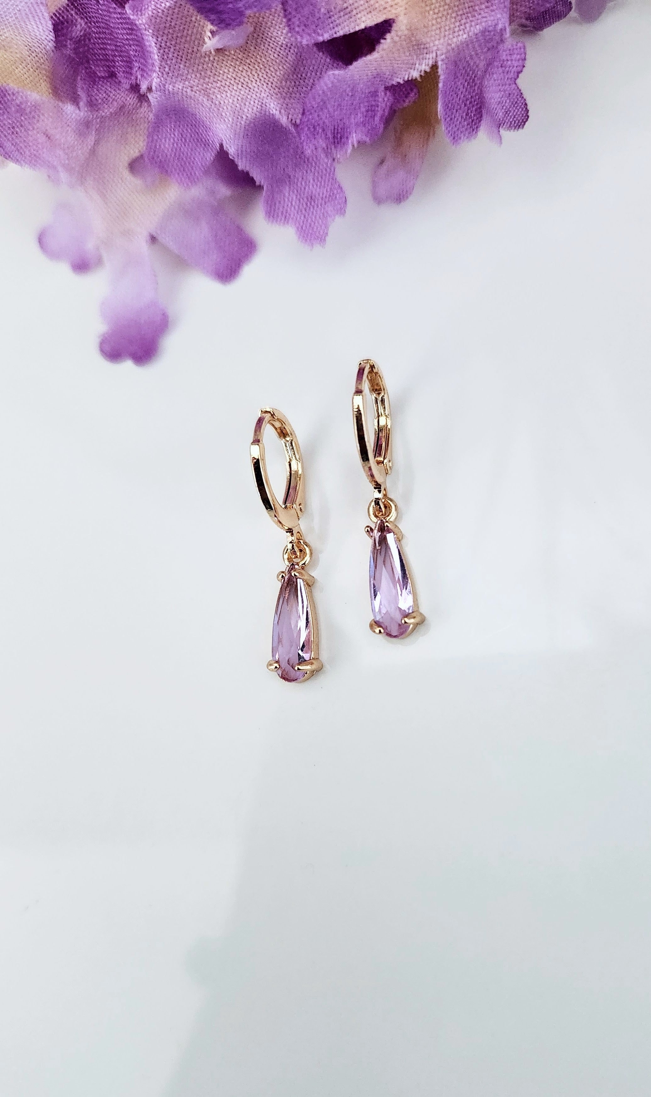 Teardrop Crystal Stone Huggies- Multiple Colors