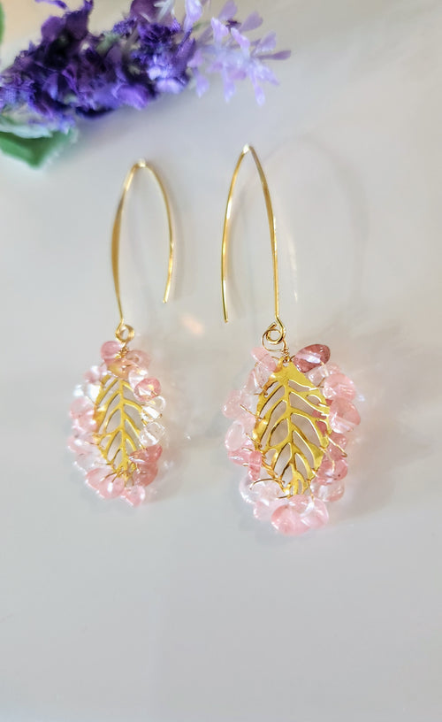 Beaded Leaf Threader Earrings