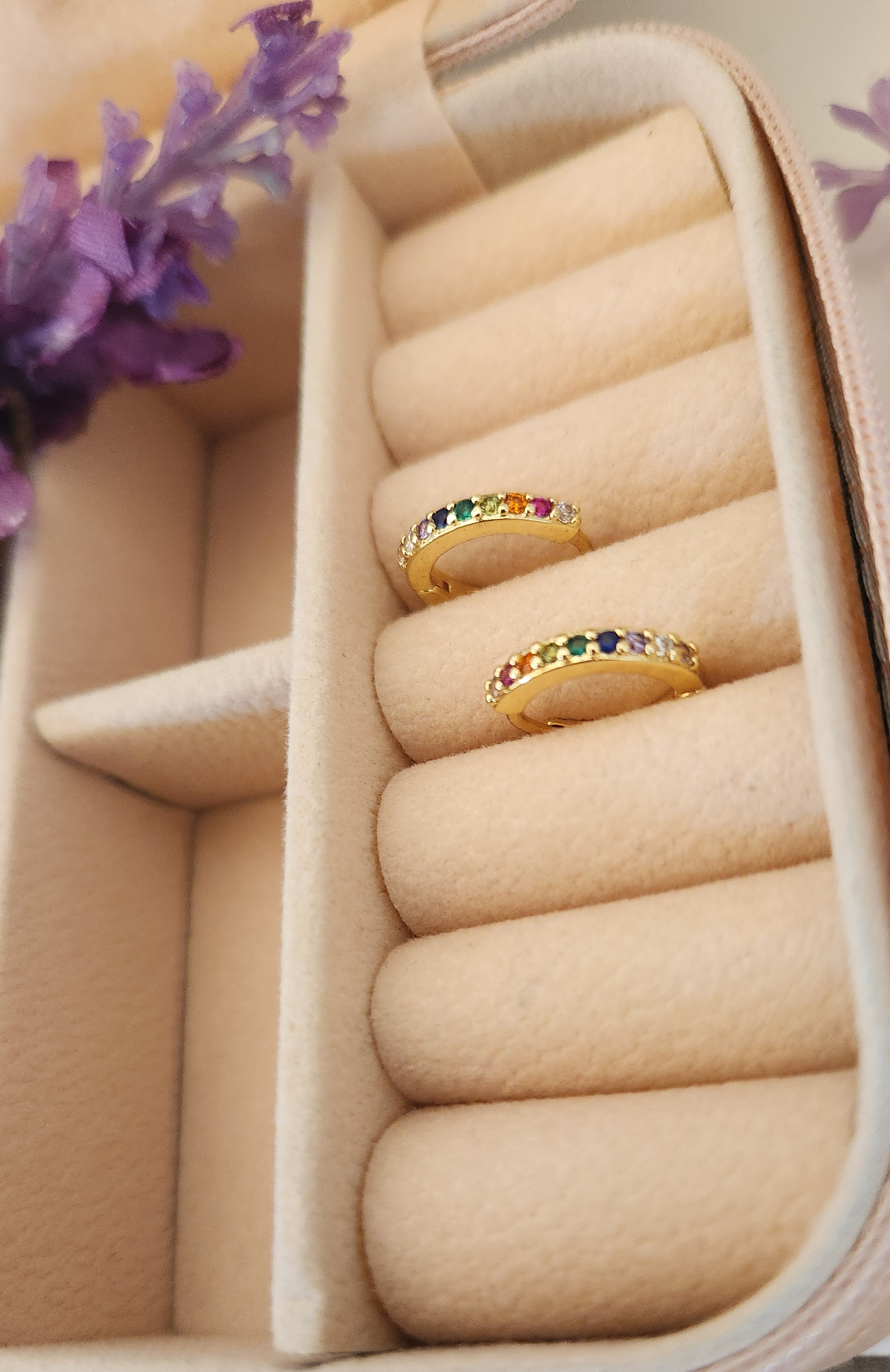 Rainbow CZ Mini Hoop Earrings