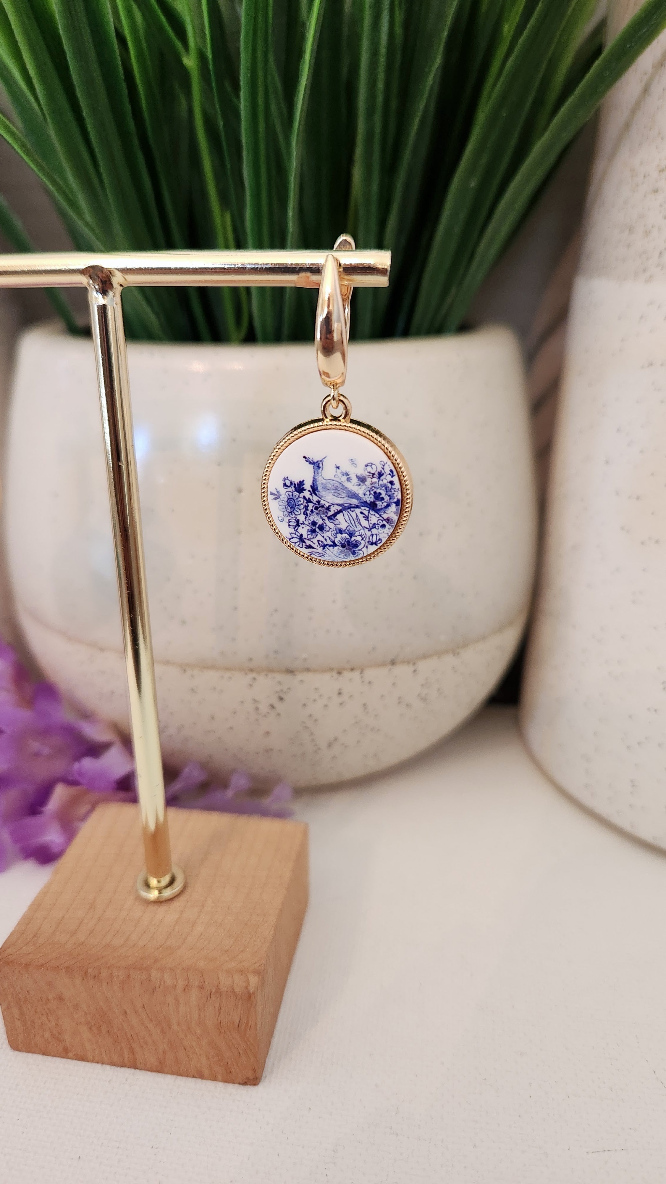 White and Blue Floral Earrings
