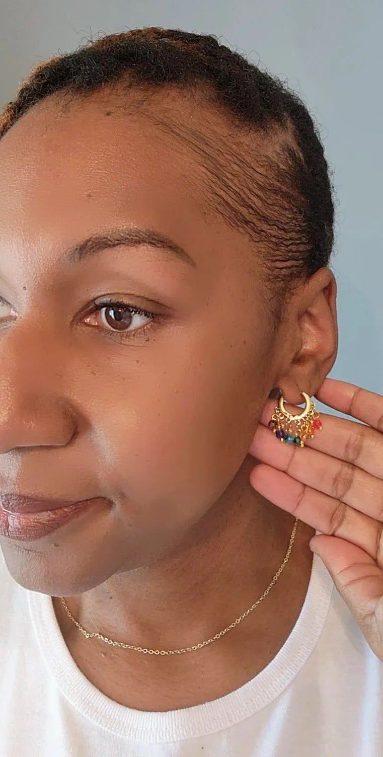 Rainbow Crystal Beaded Hoop Earrings