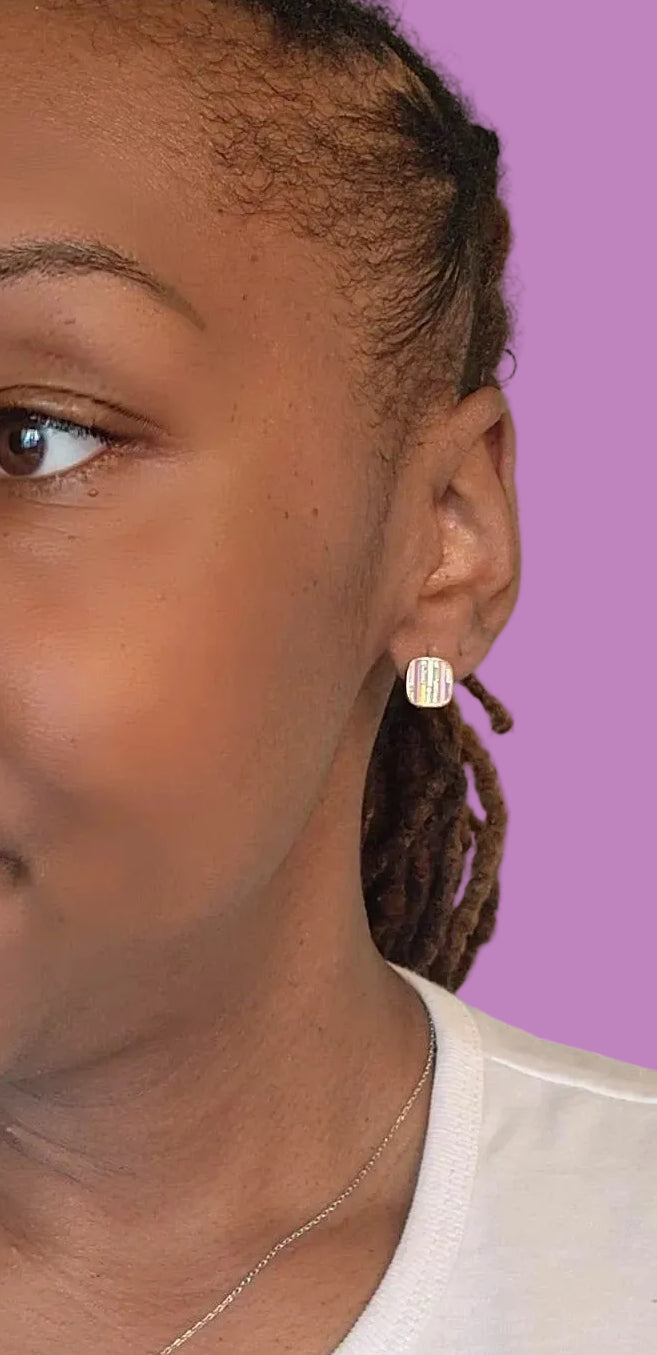 Pastel Stripe Rhinestone Huggie Earrings
